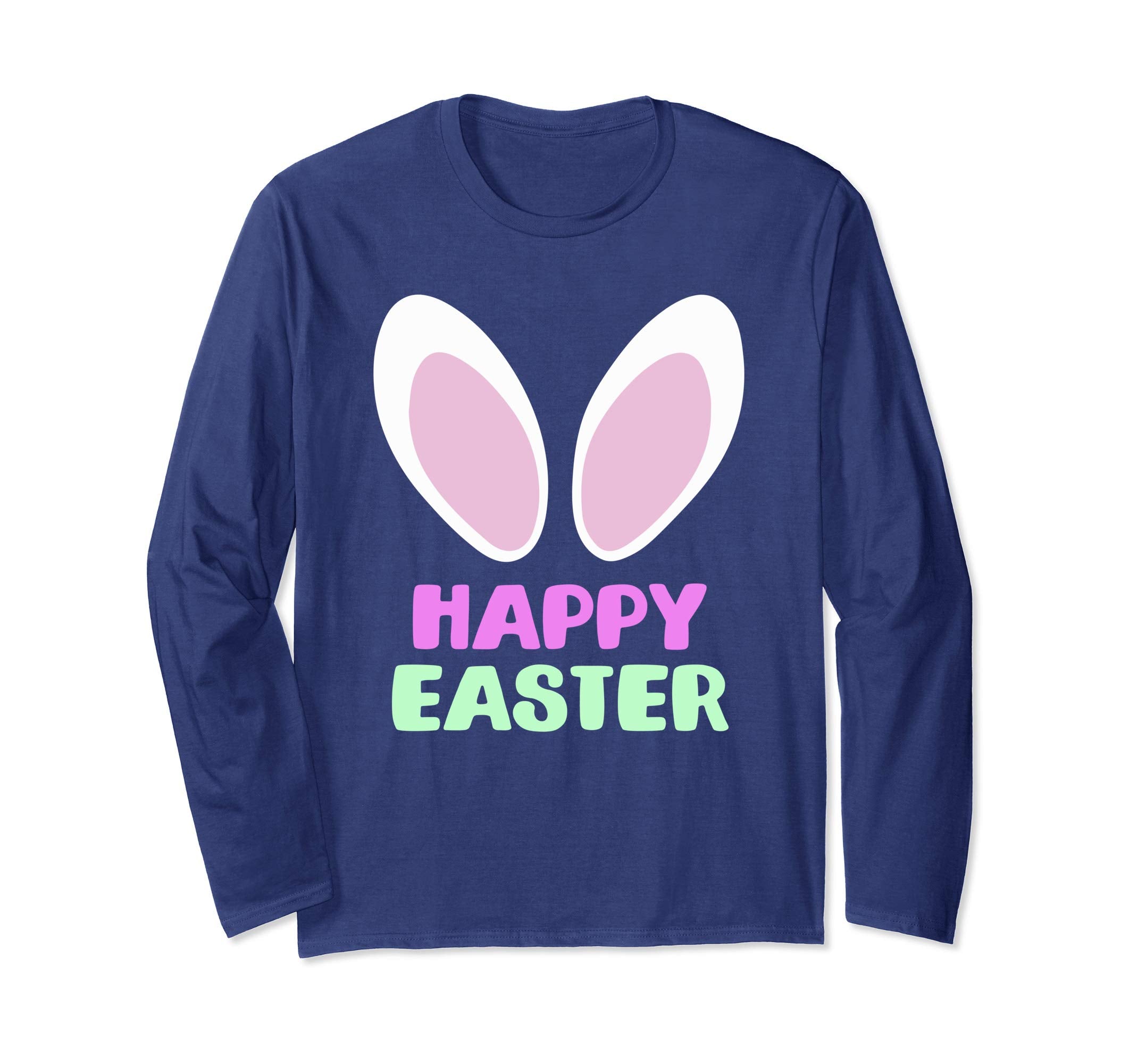 Happy Easter Bunny Rabbit Ears Paw Bow Long Sleeve Shirt
