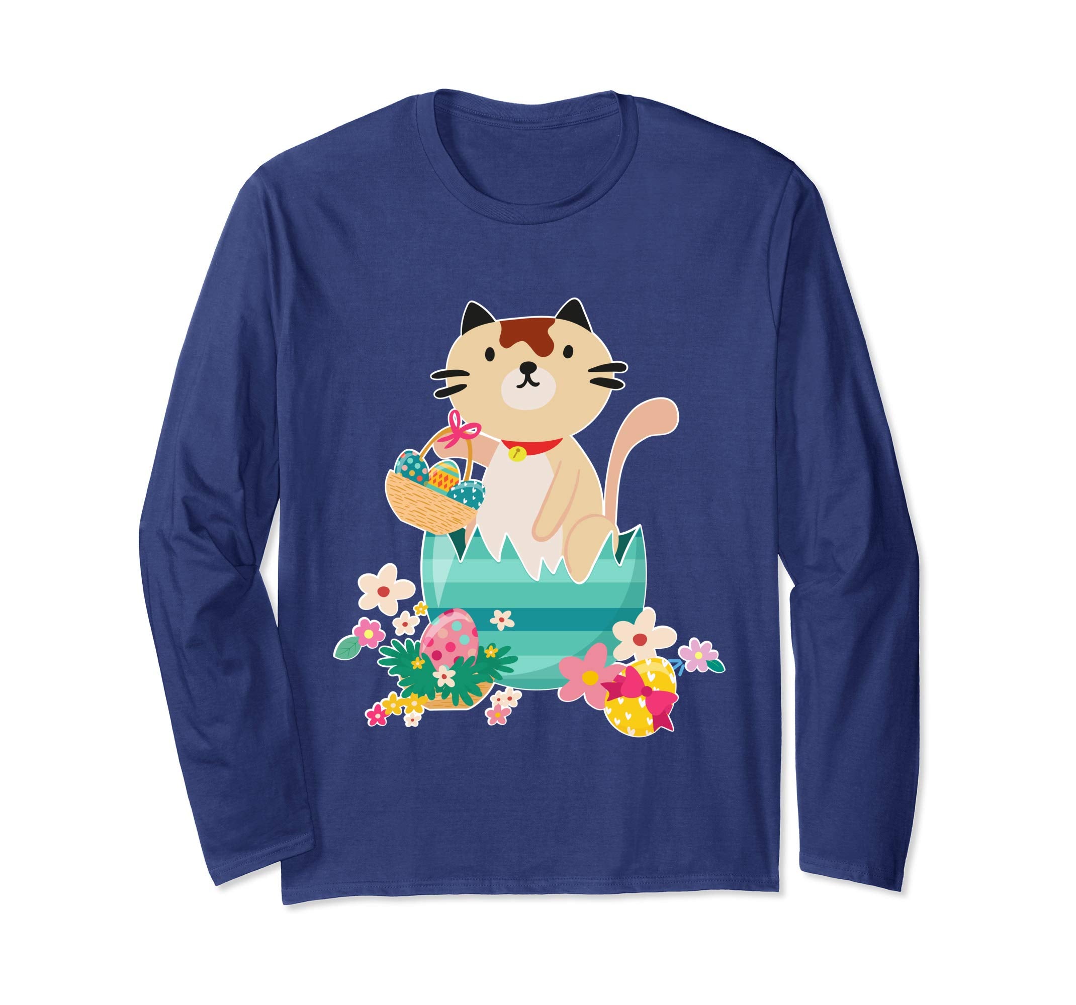 Cat Opening Big Egg &amp; Easter Eggs Basket Flowers Happy Shirt