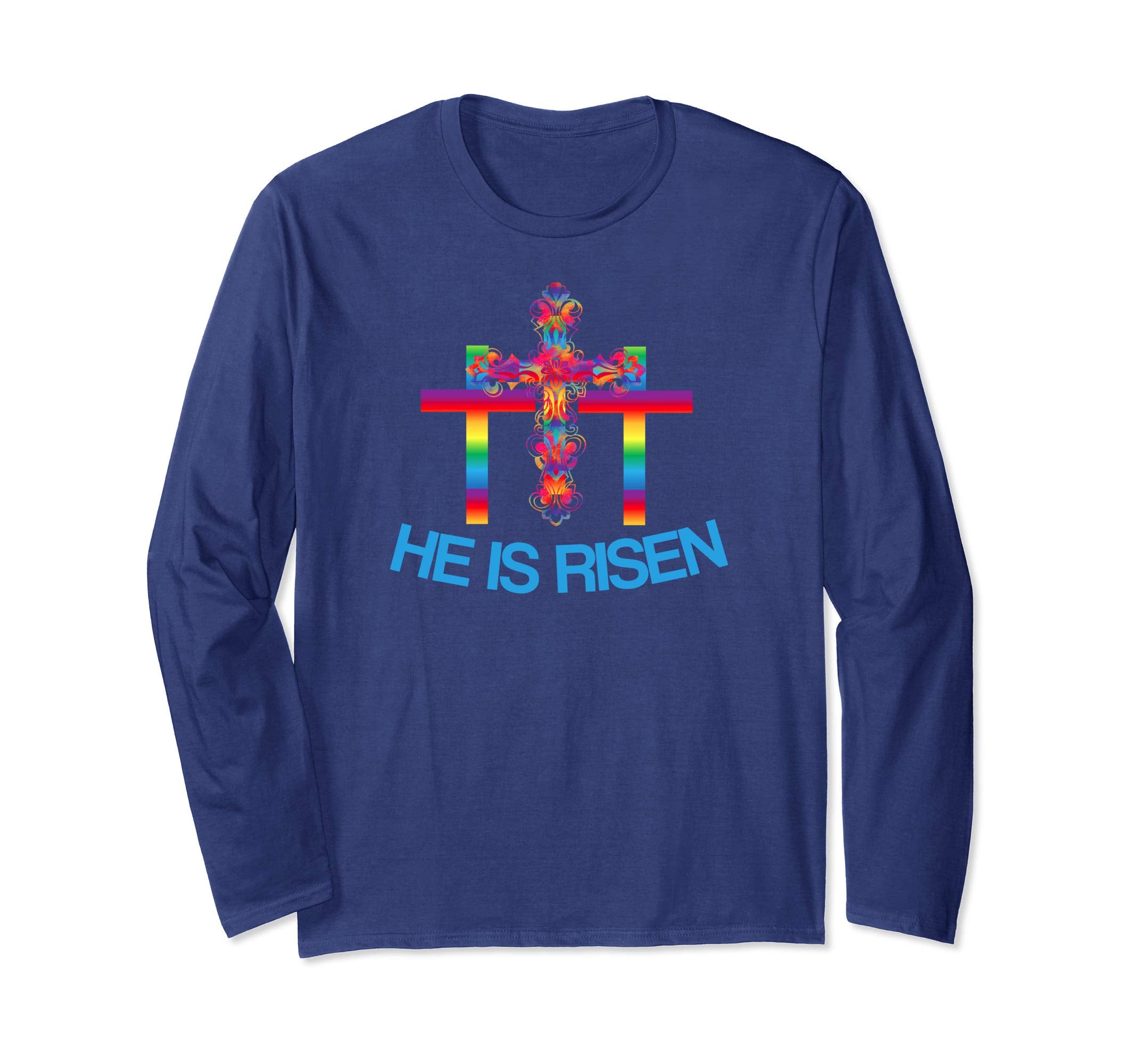 Christian Easter Longsleeve Shirt Rainbow Cross-He Is Risen