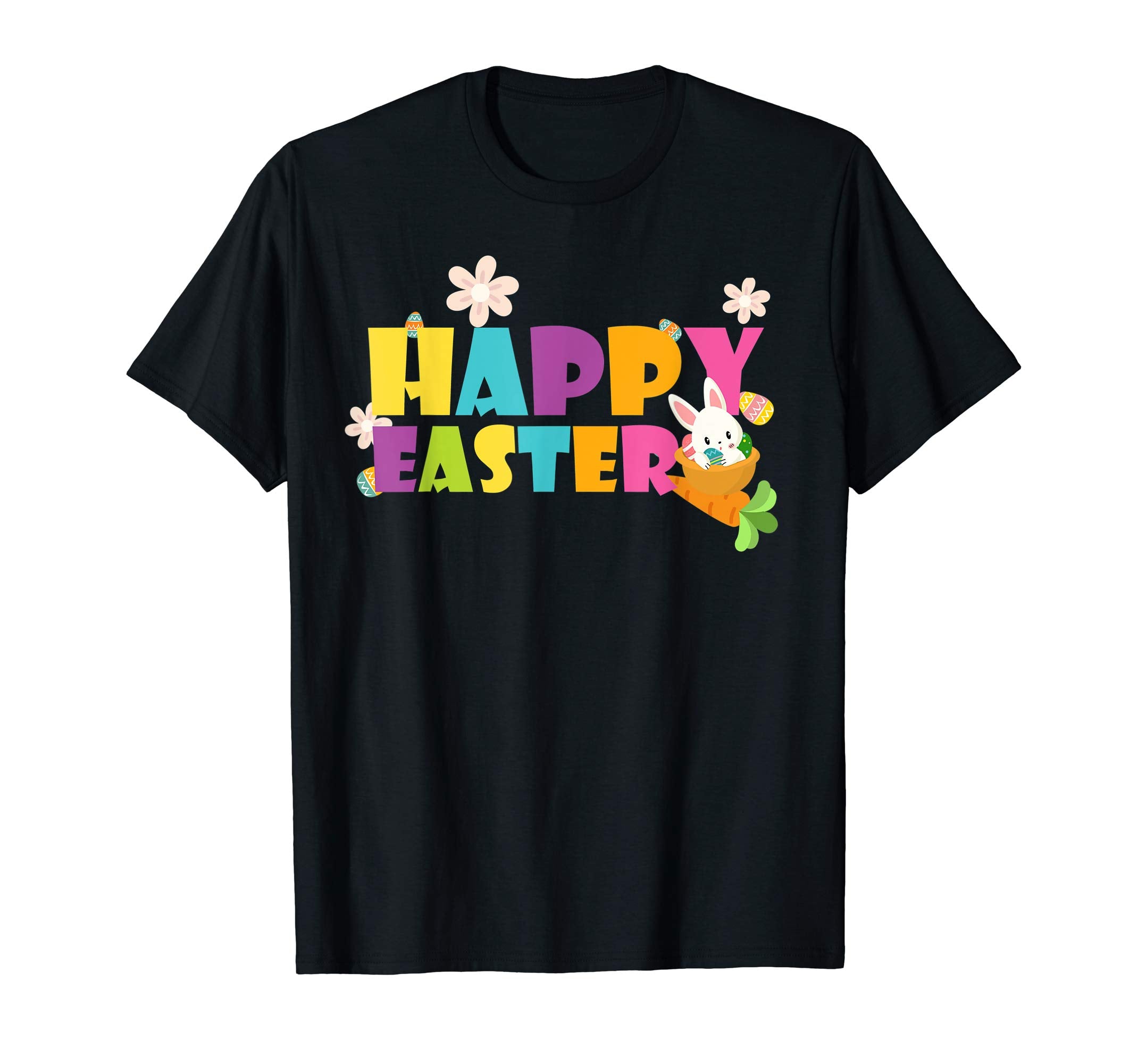 Happy Easter T-Shirt with Bunnies Eggs Flowers Carrots