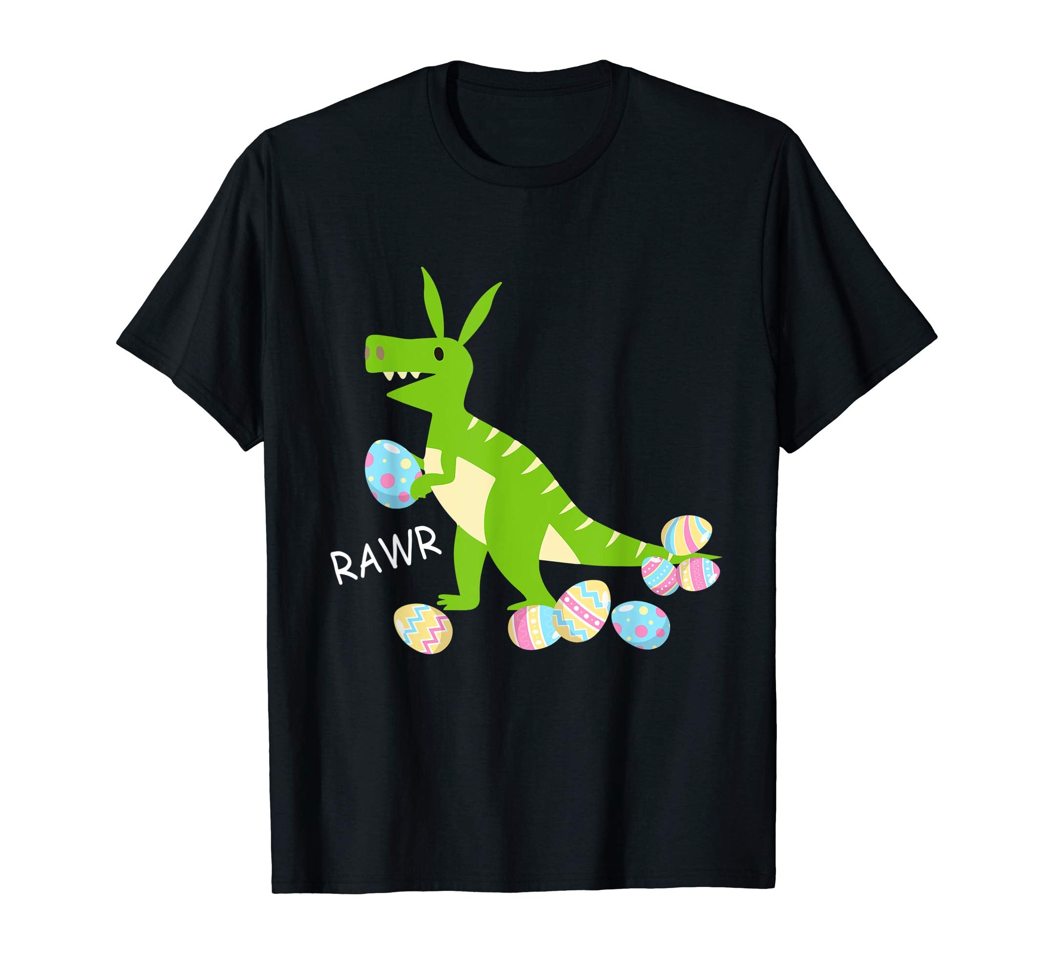 Green Dinosaur T-rex Bunny Playing Easter Eggs Happy Shirt
