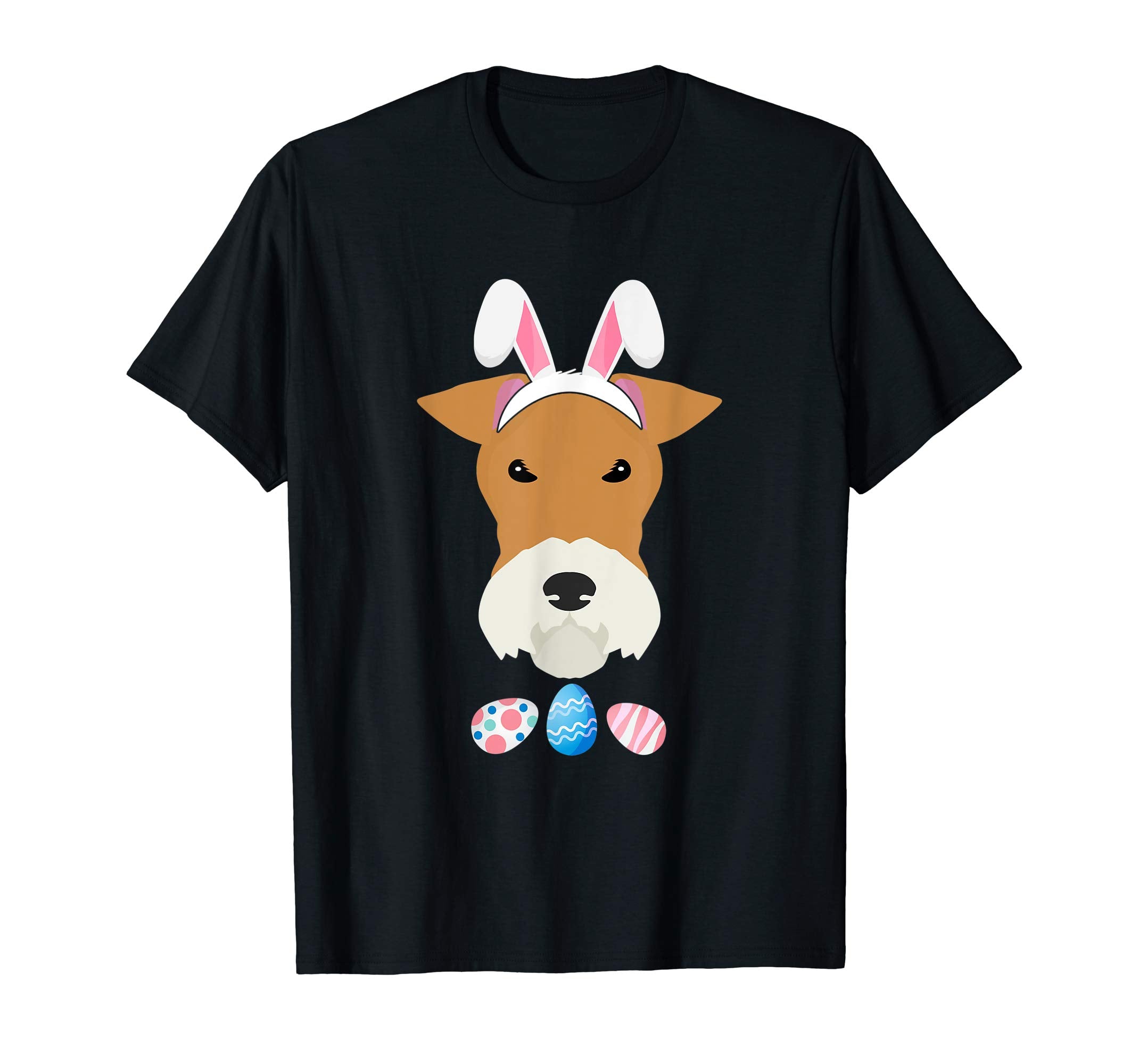 Funny Easter Fox Terier With Bunny Ears And Eggs T Shirt