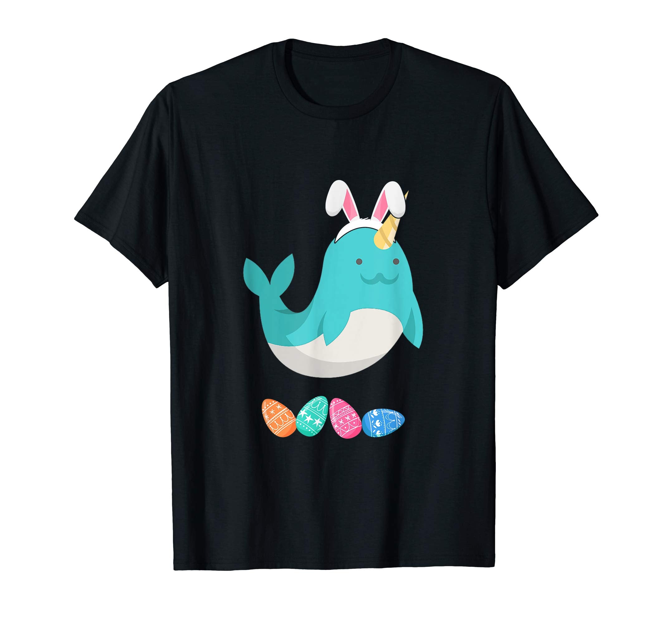 Funny Easter Narwhal With Bunny Ears And Eggs T Shirt