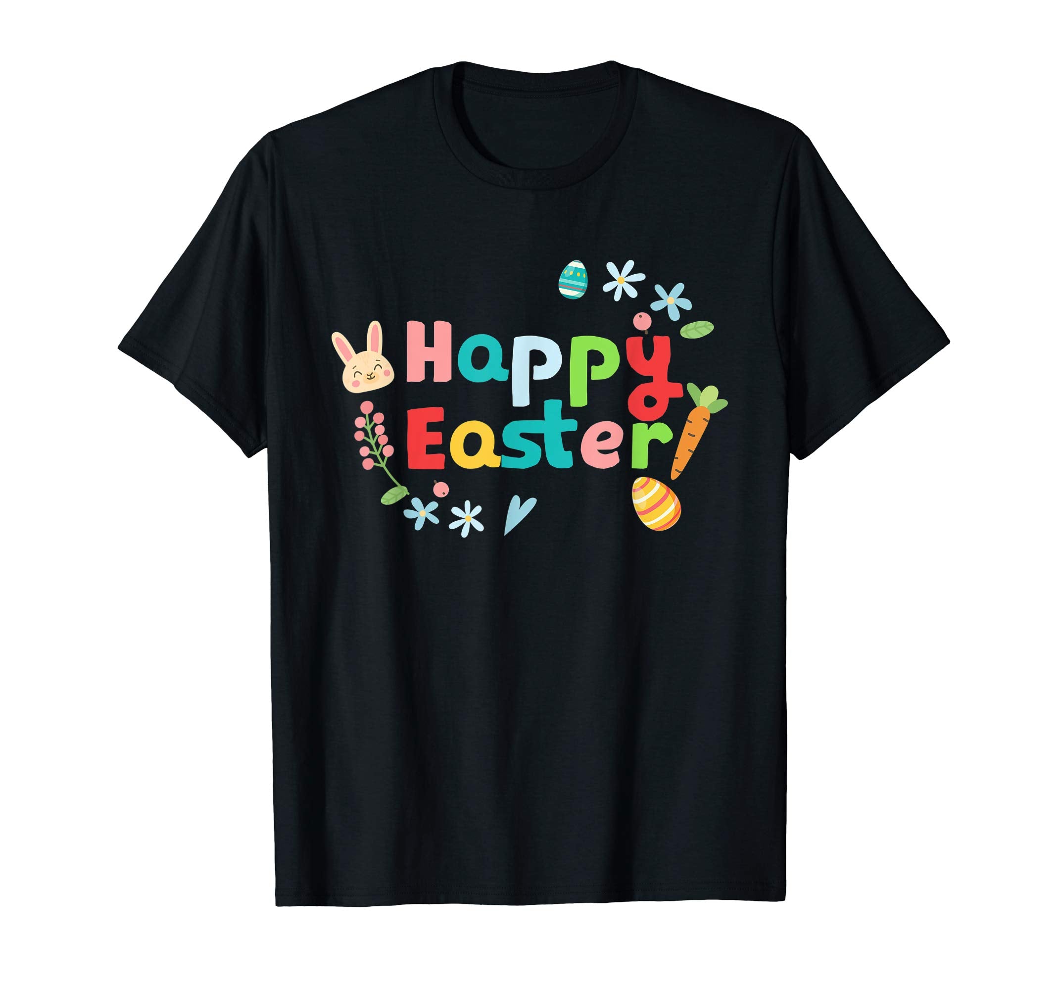 Happy Easter T-Shirt with Bunnies Eggs Flowers Carrots