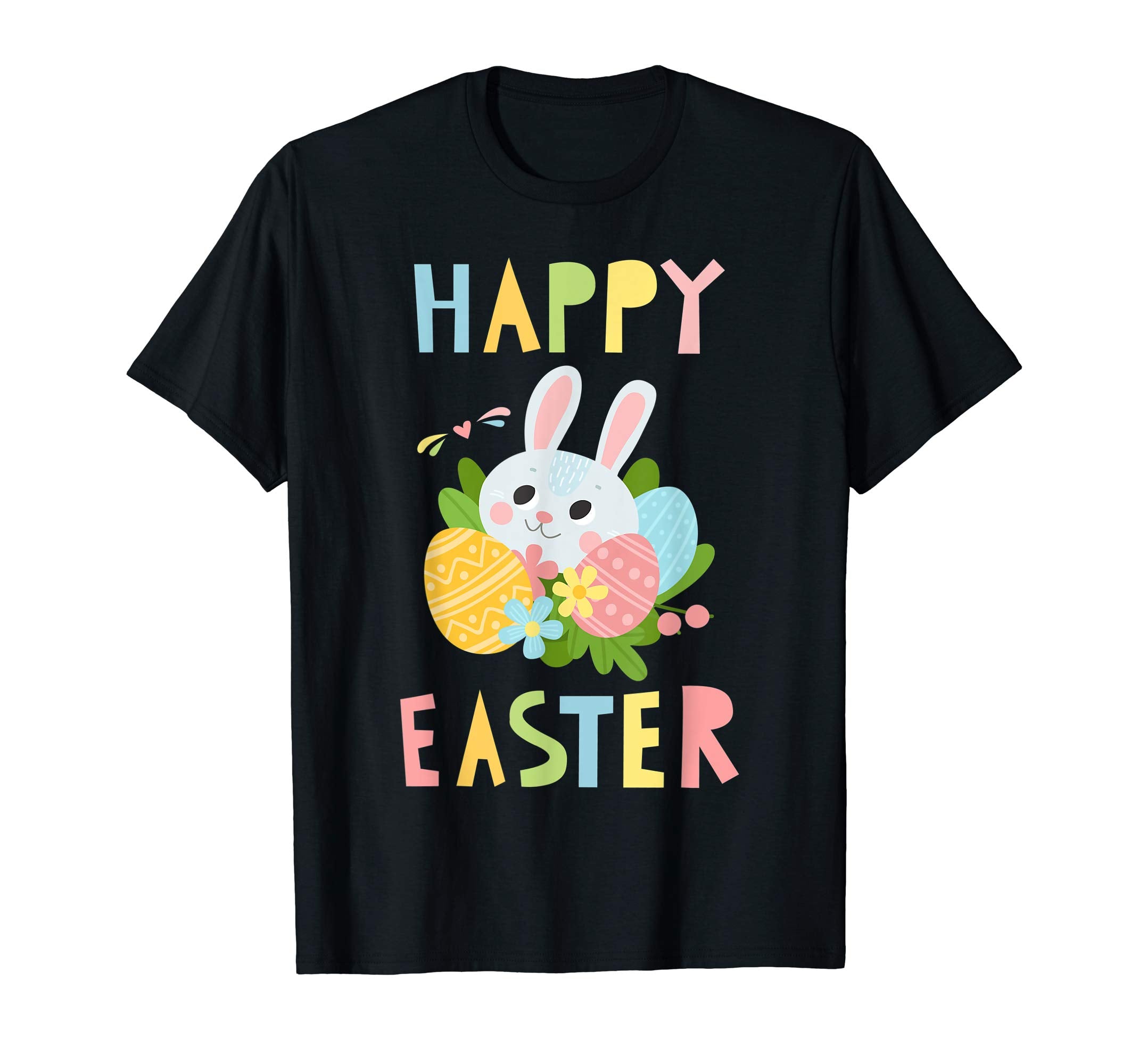 Happy Easter Shirts Women Colorful Eggs Cute Bunny Tee
