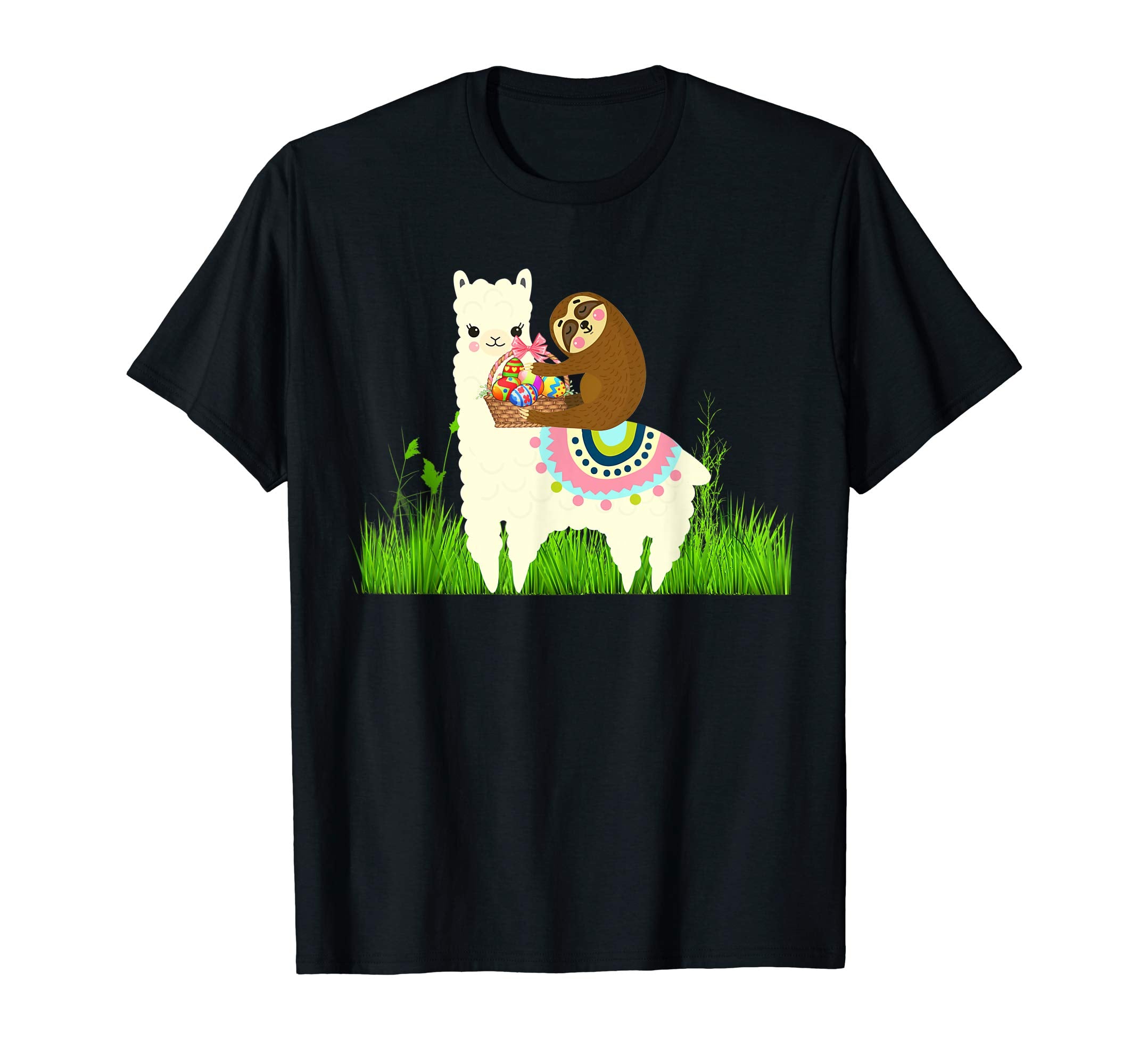 Cute Sloth riding Llama with Eggs Easter T shirt