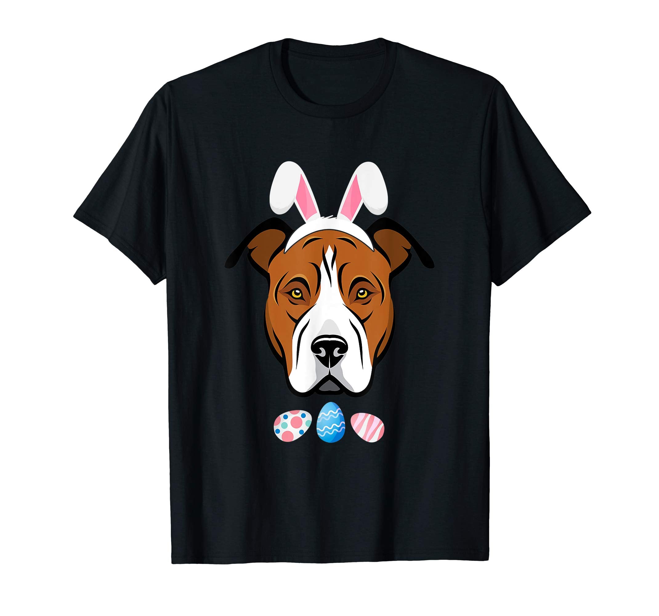 Funny Easter Amstaff With Bunny Ears And Eggs T Shirt