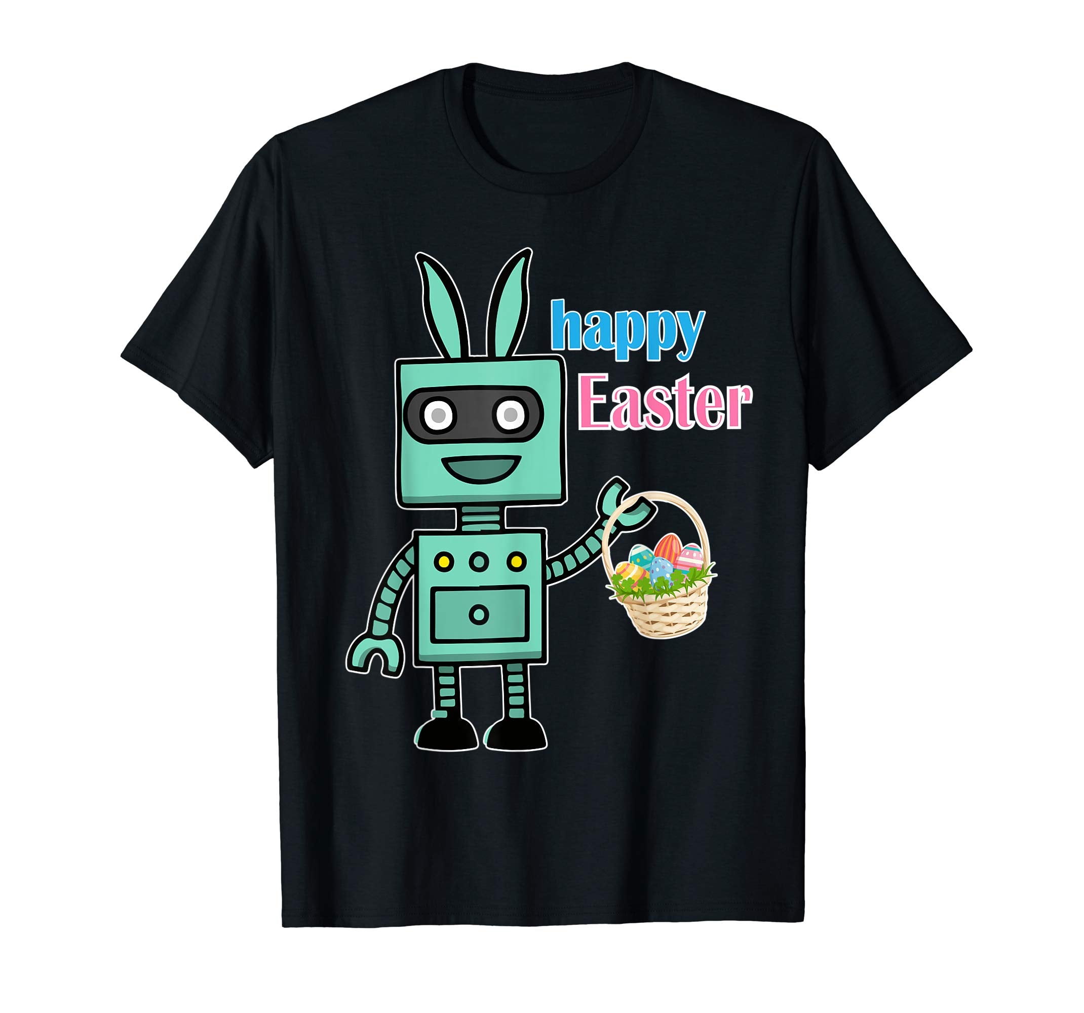 Cute Bunny Robot Easter Eggs Basket Flowers Happy Easter Shi