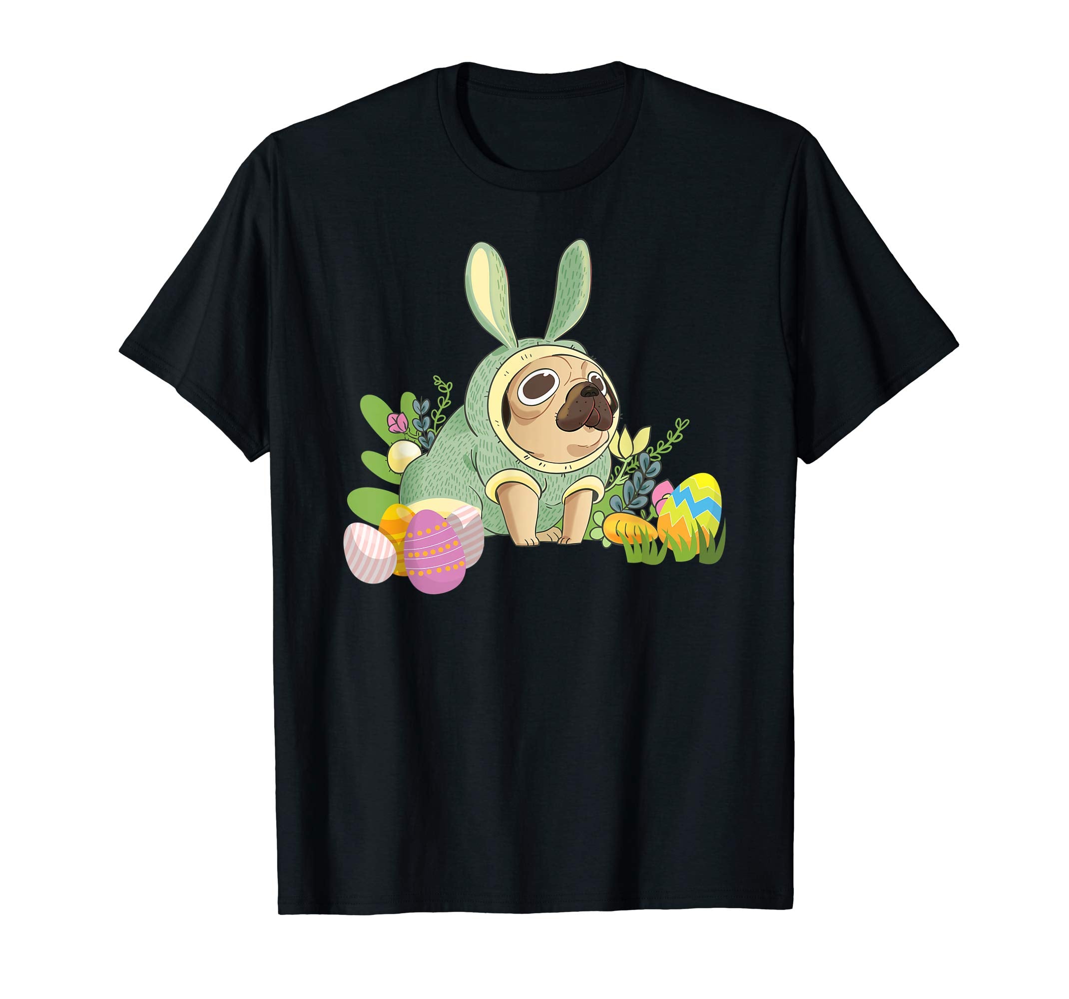 Bunny Pug Dog Easter Day Dog Lovers T-Shirt Egg Hunting