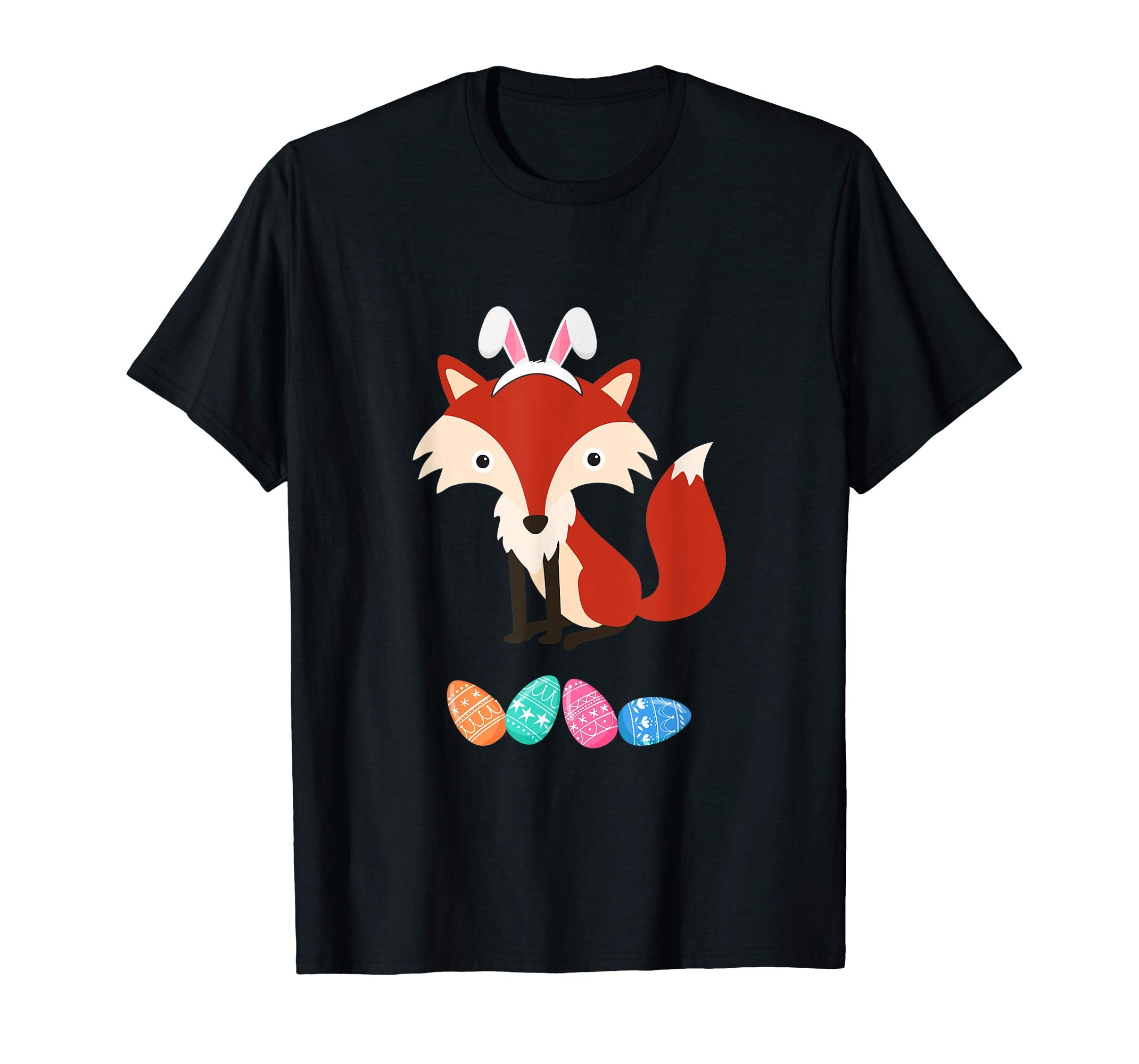 Funny Easter Fox With Bunny Ears And Eggs T Shirt