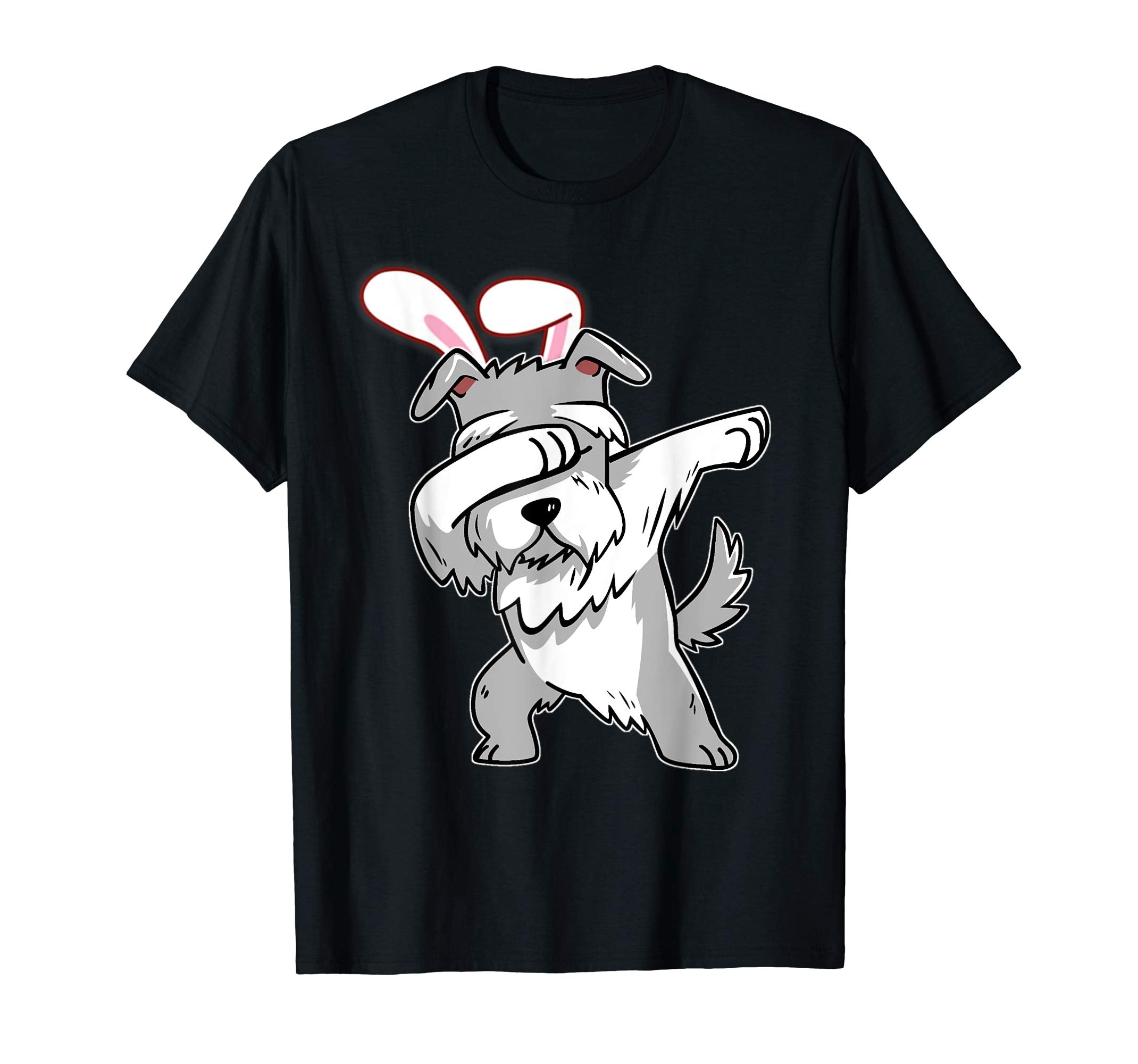 Easter Bunny Dabbing Schnauzer Dog Tshirt Rabbit Ears Gift