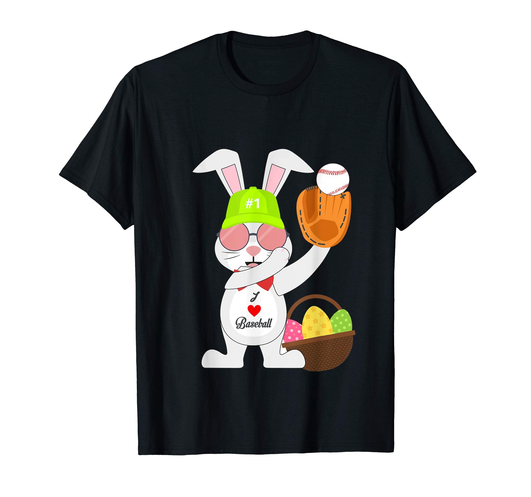 Baseball Easter Bunny Eggs &amp; Basket Childrens Tshirt