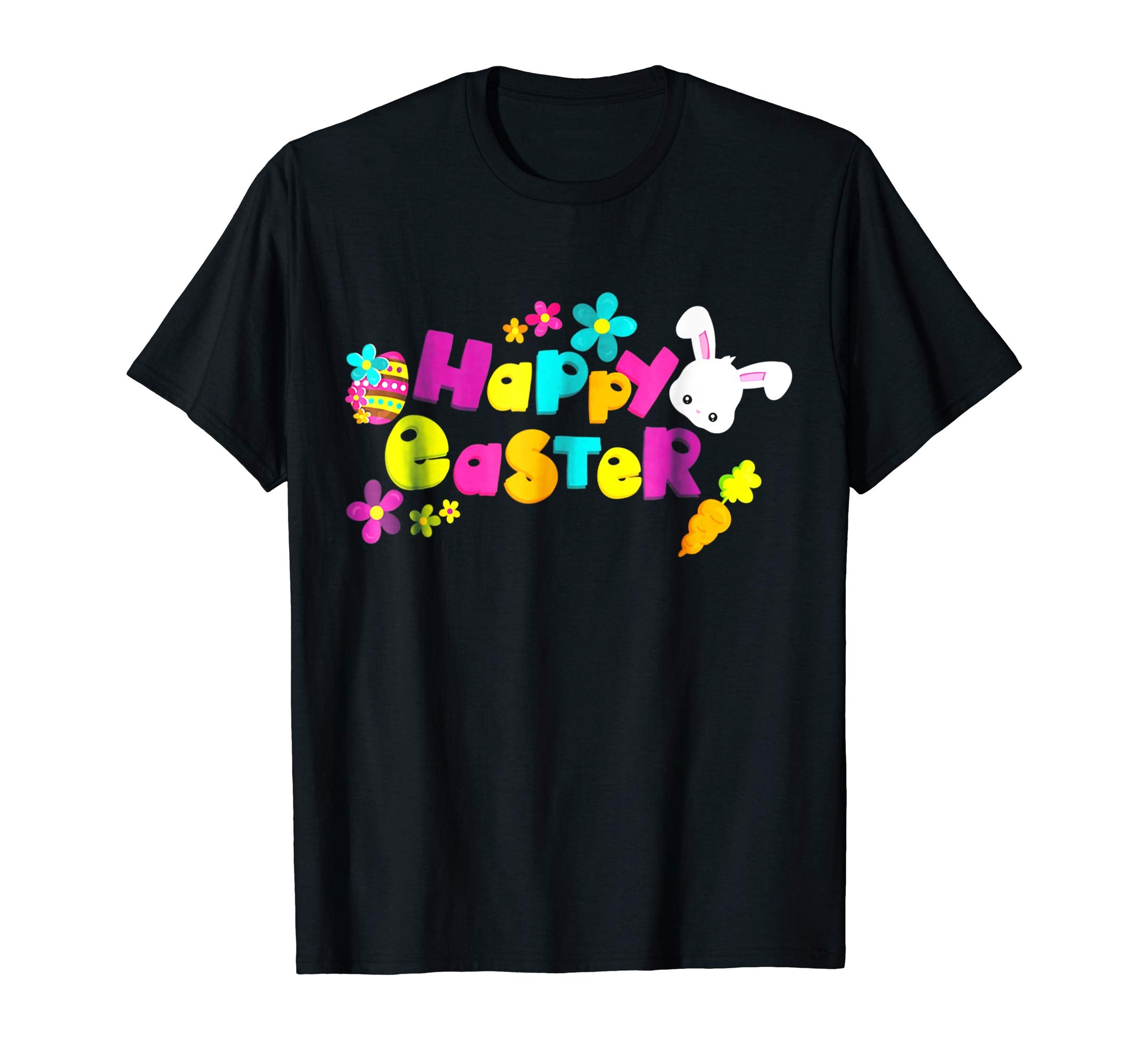 Happy Easter T-Shirt with Bunnies Eggs Flowers Carrots