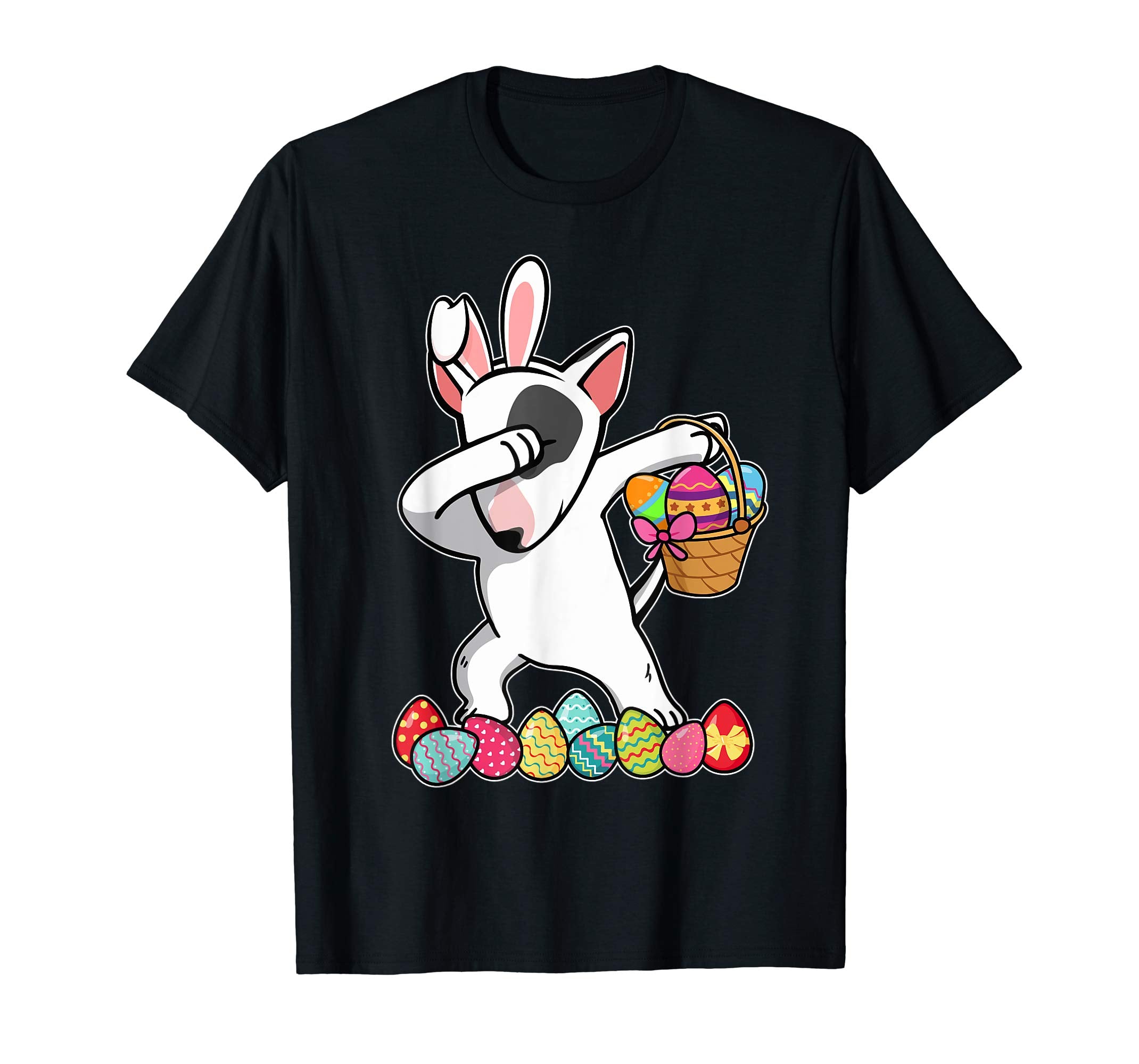 Bull Terrier Dabbing Easter Bunny Egg Basket Hunting T-Shirt
