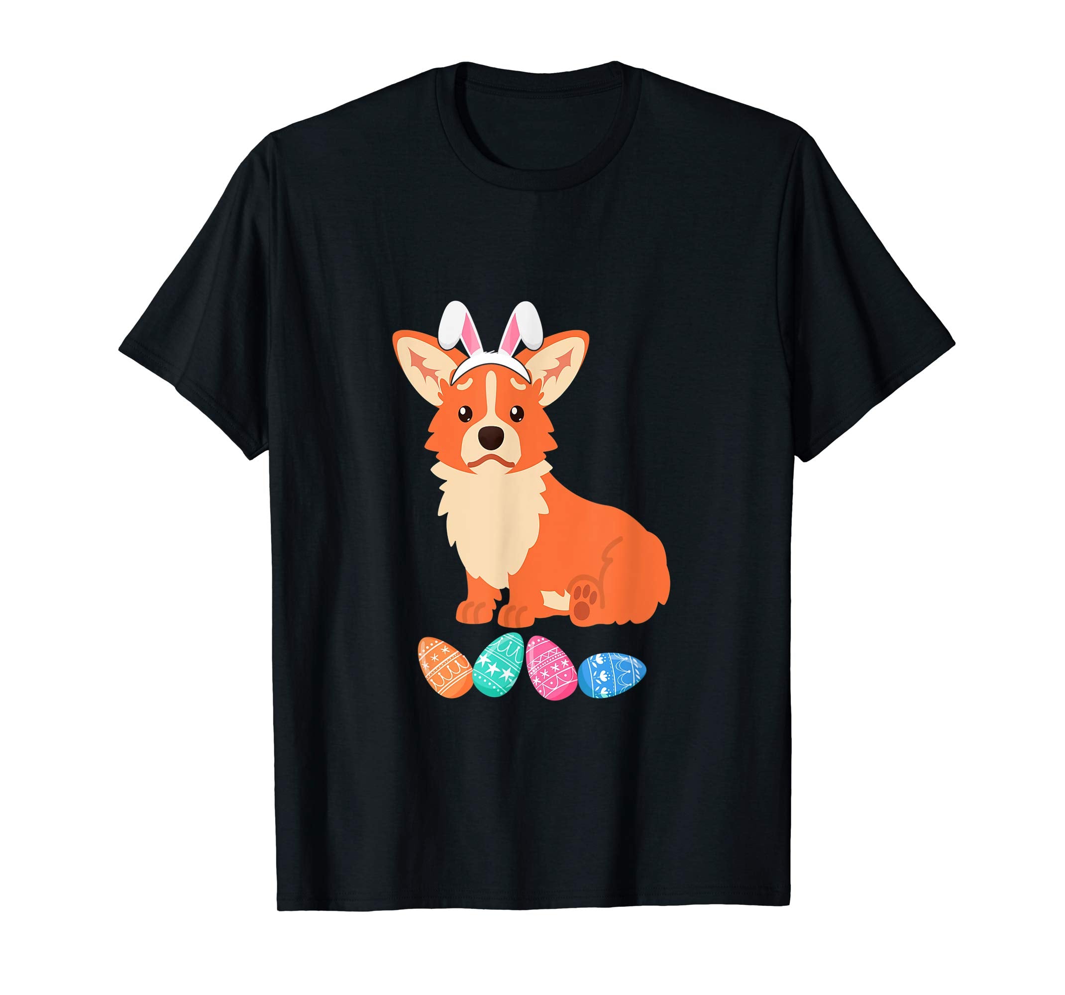 Funny Easter Corgi With Bunny Ears And Eggs T Shirt