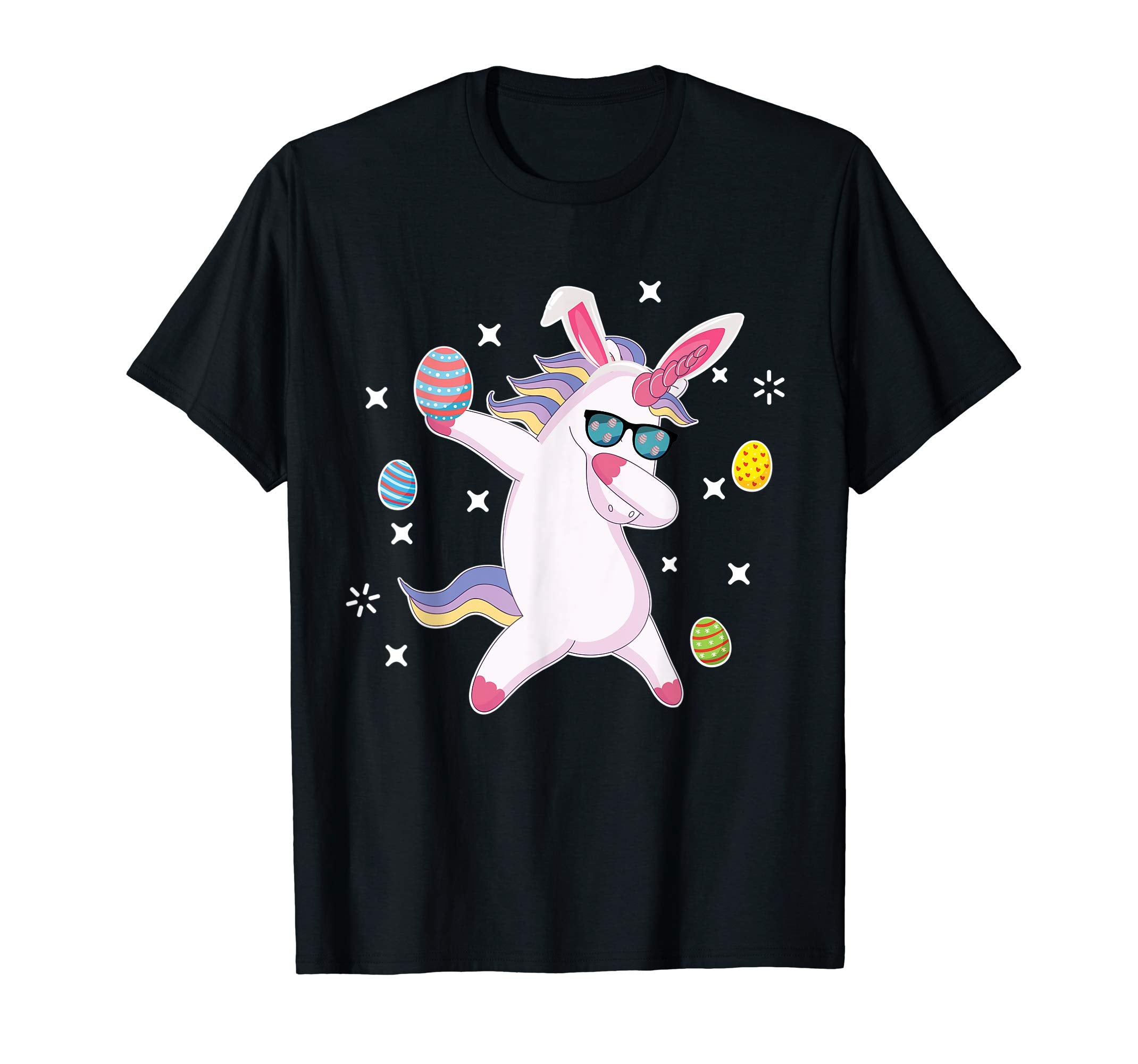 Unicorn Bunny Dabbing Around Easter Eggs Stars Happy Shirt