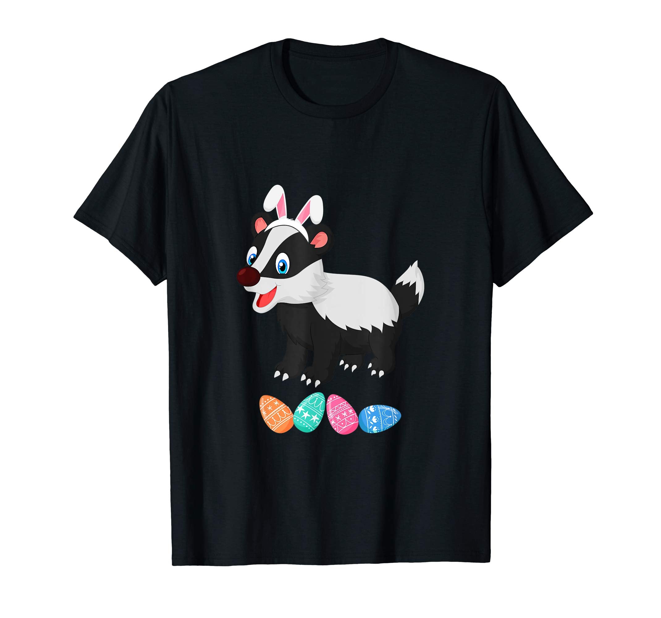 Funny Easter Badger With Bunny Ears And Eggs T Shirt