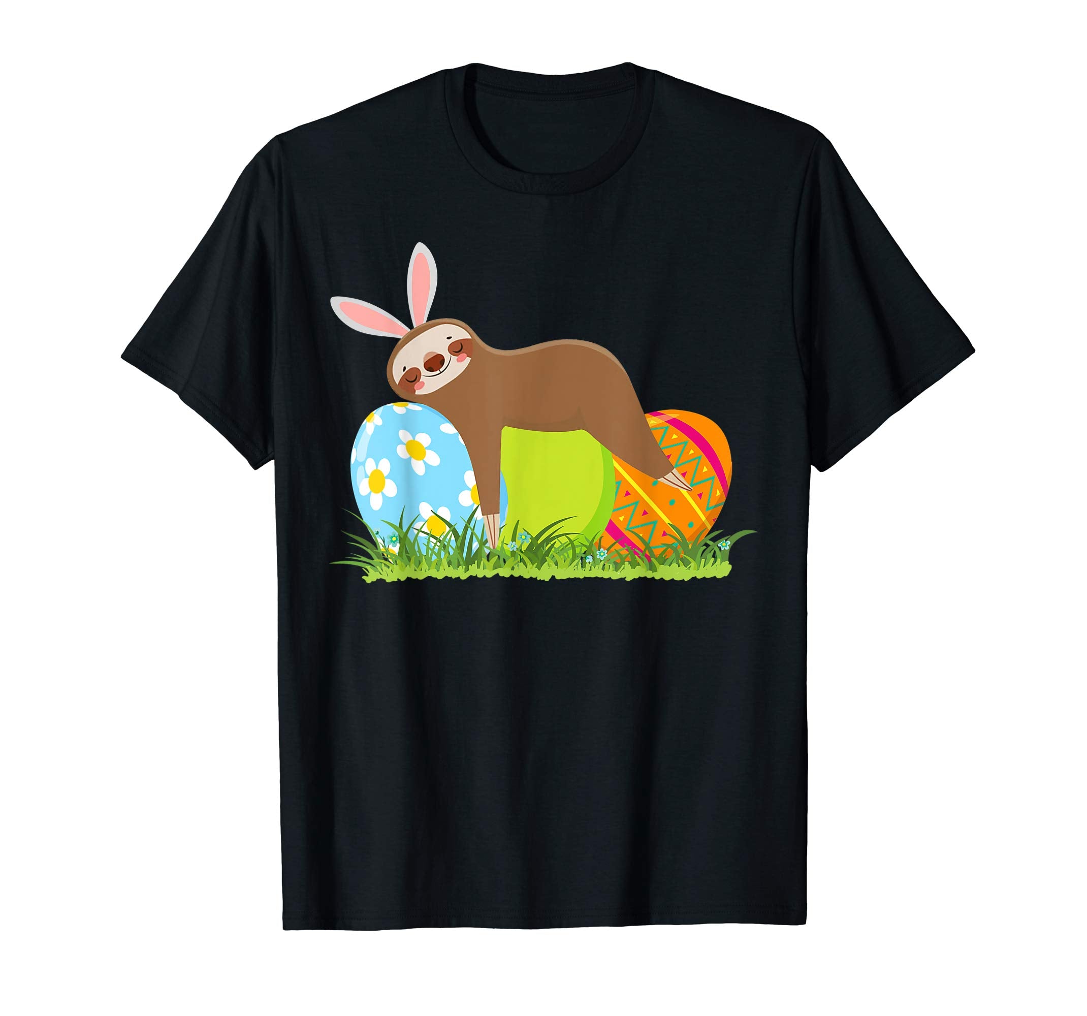 Funny Sloth Easter Day Bunny Ear Egg Easter Shirt Boys Girls