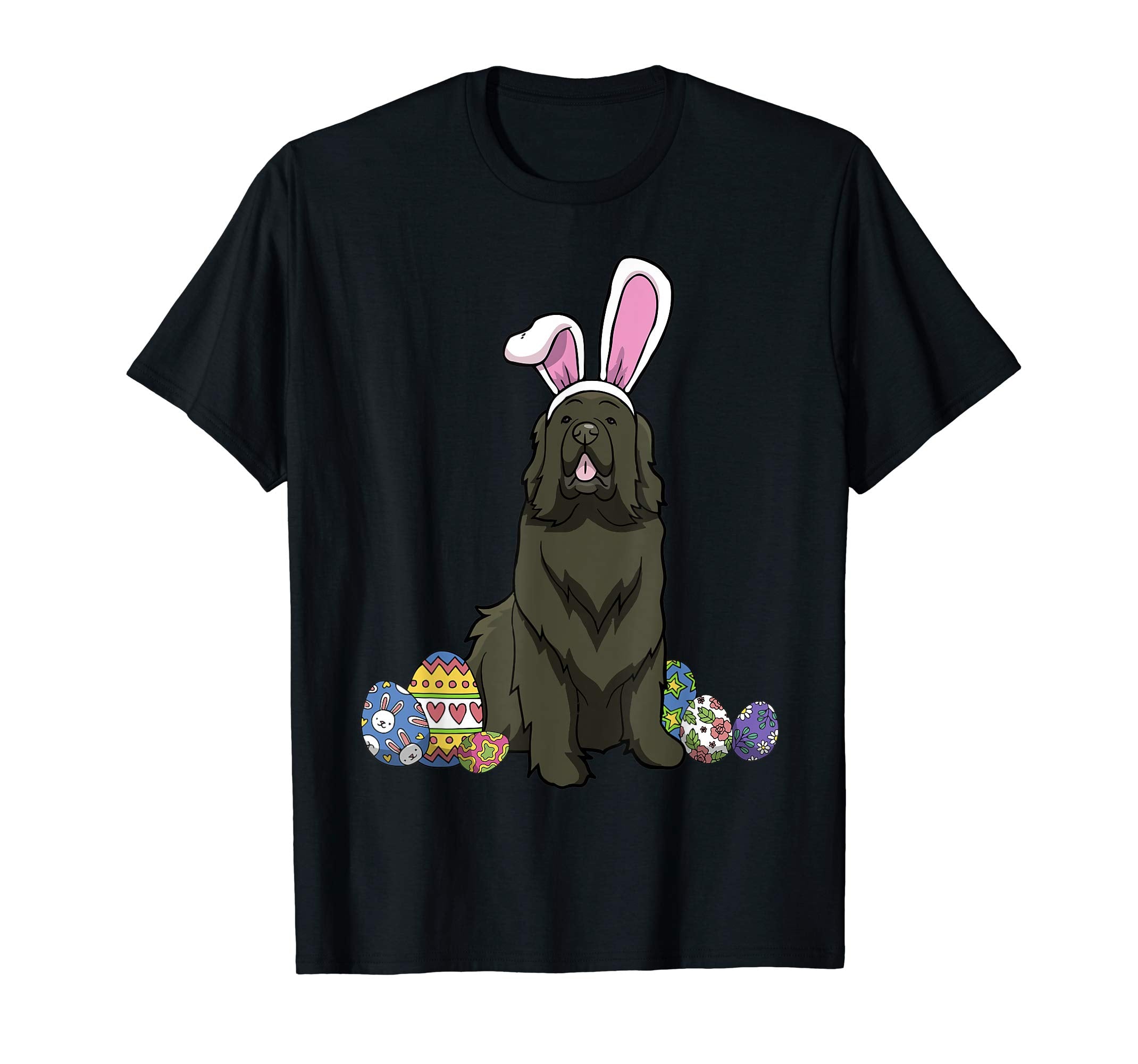 Newfoundland Dressed As Easter Bunny With Rabbit Ears Shirt