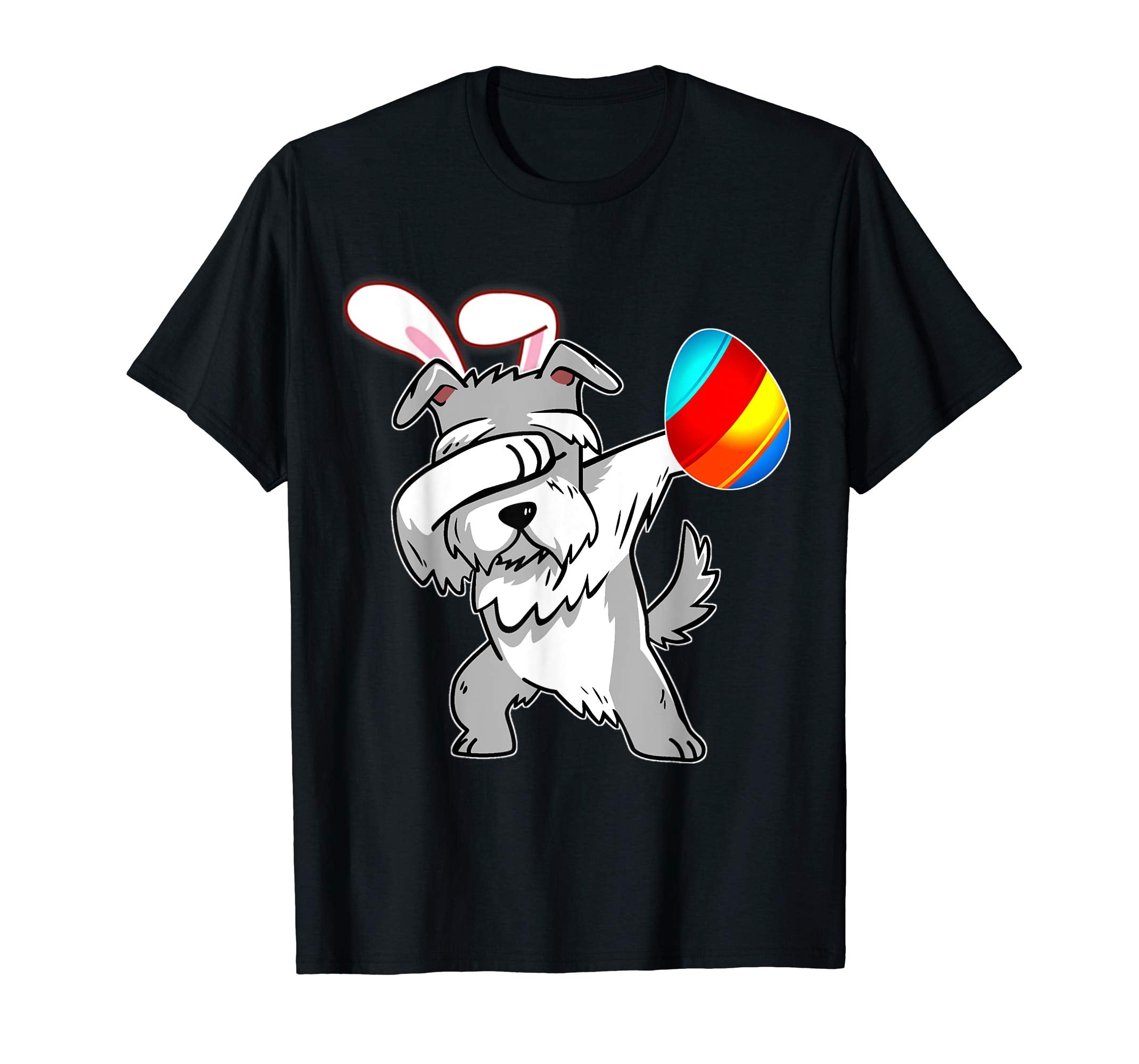 Easter Bunny Dabbing Schnauzer Dog Tshirt Egg Ears Gift