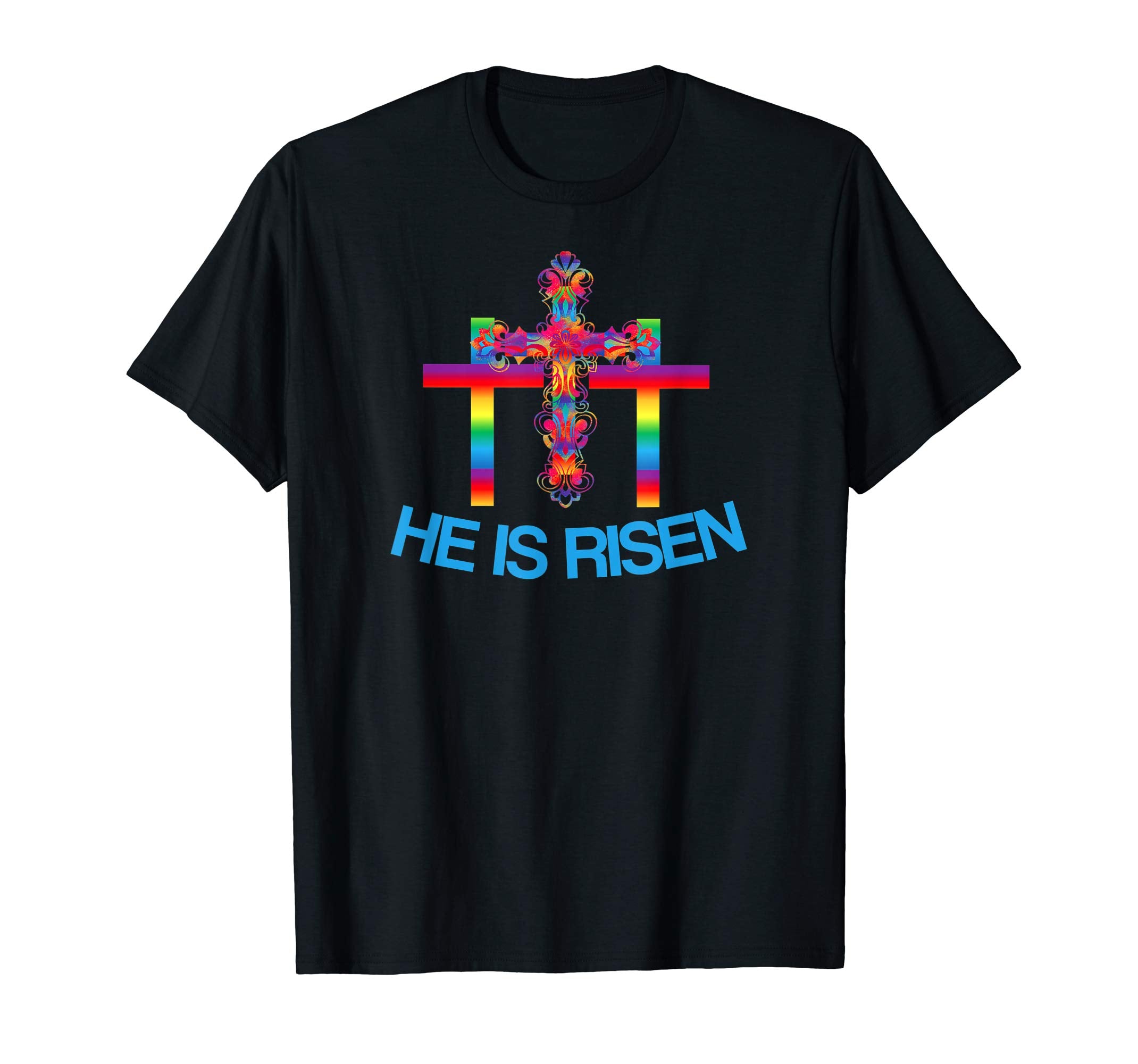 Christian Easter Shirts Colorful Rainbow Cross-He Is Risen