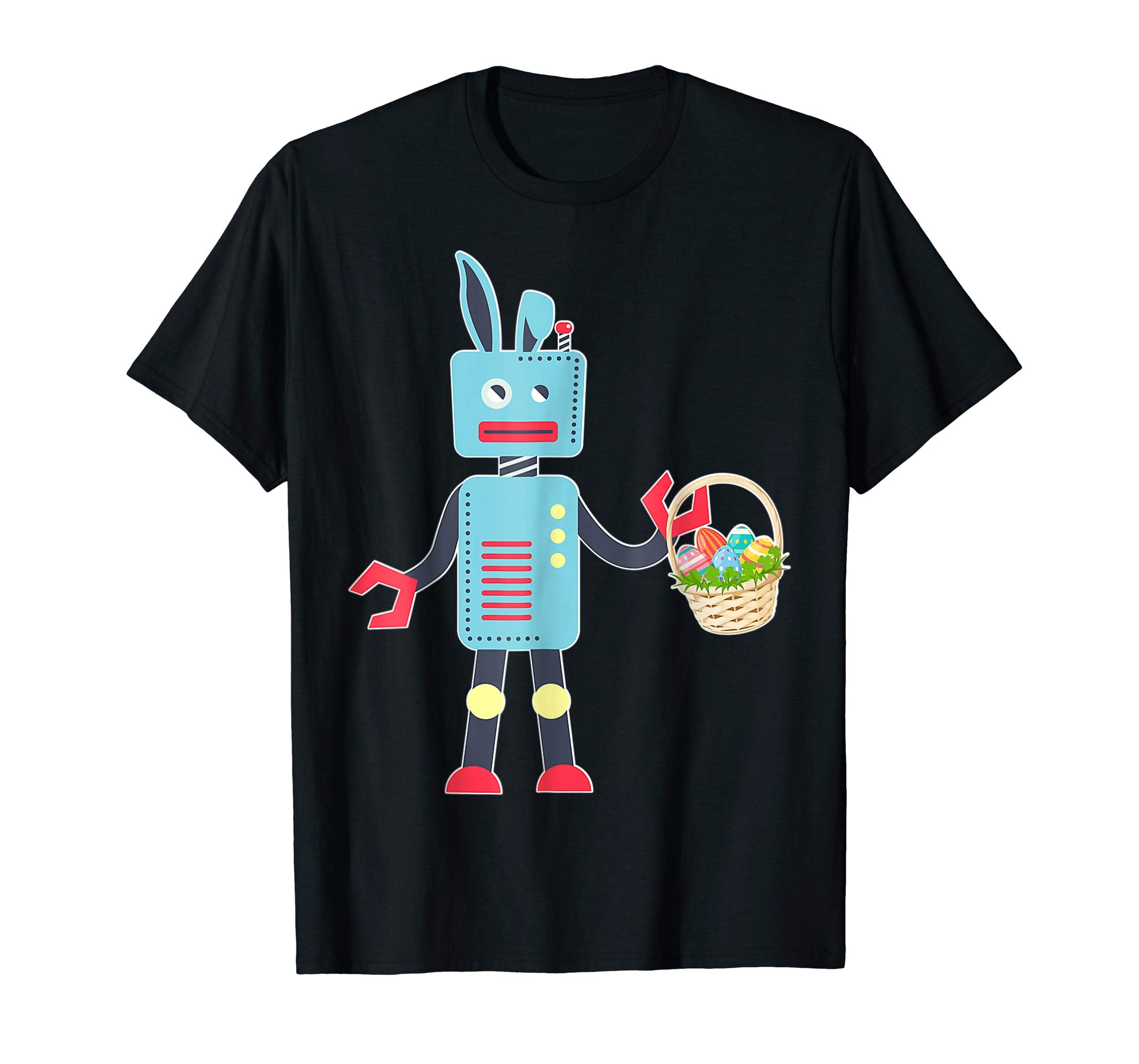 Blue Bunny Robot Easter Eggs Basket Flowers Happy Day Shirt