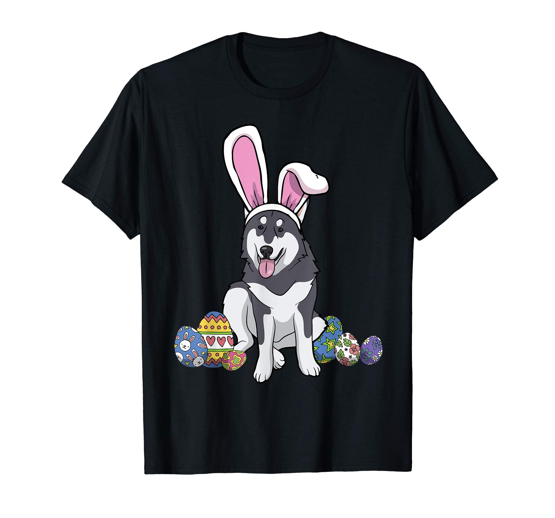 Alaskan Malamute Dressed As Easter Bunny Rabbit Ears T-Shirt