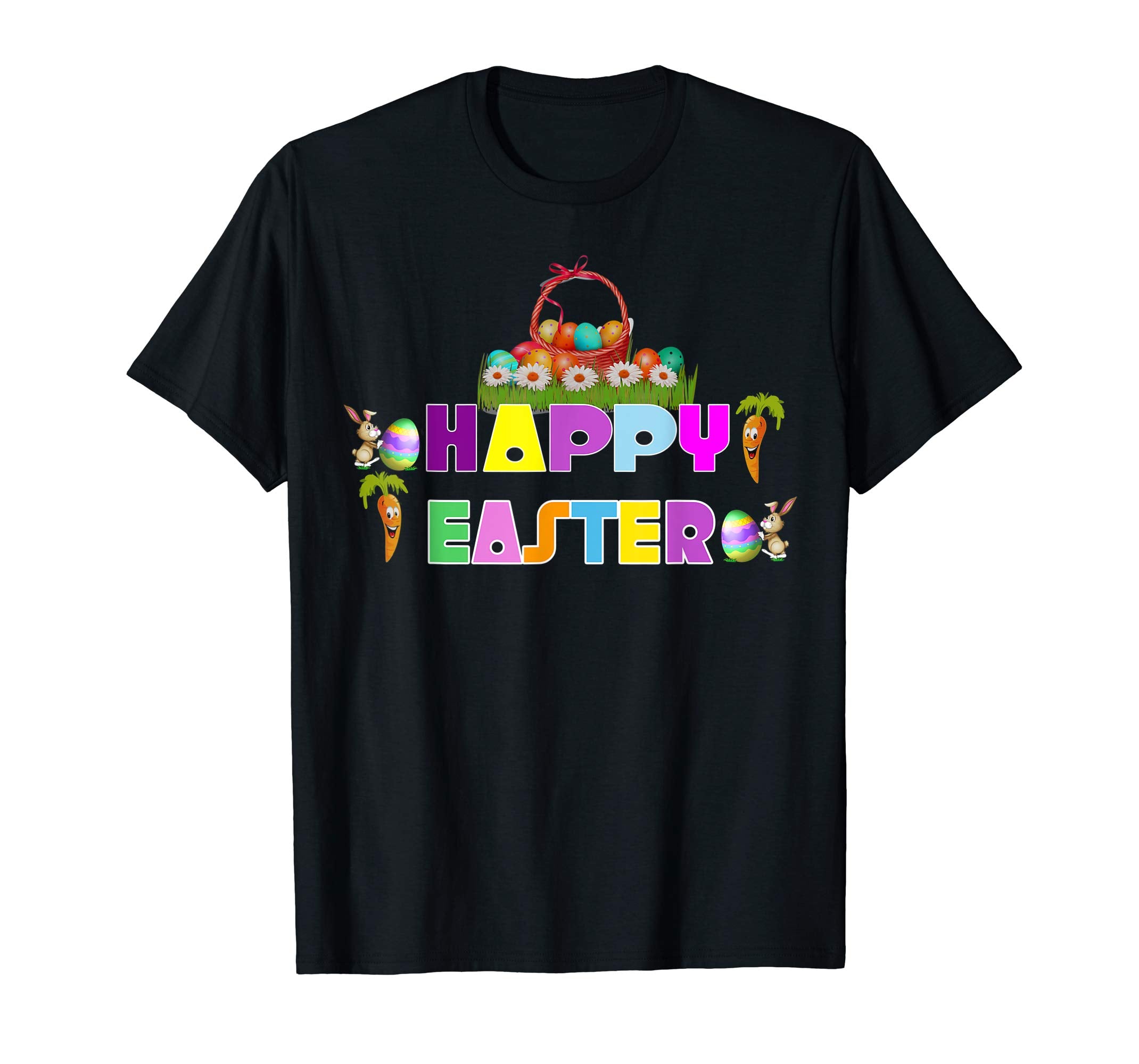 Happy Easter Shirt Eggs Basket Kids Girls Boy T-Shirts Gift