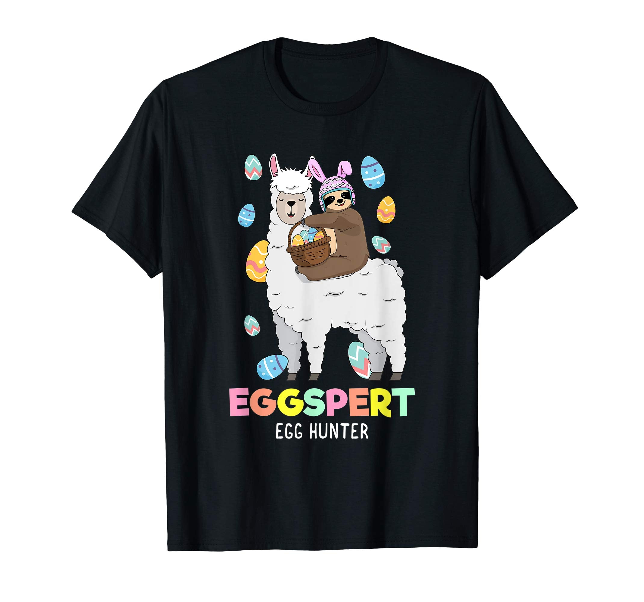 Sloth Riding Llama Eggspert Easter Egg Hunt T-Shirt Gift