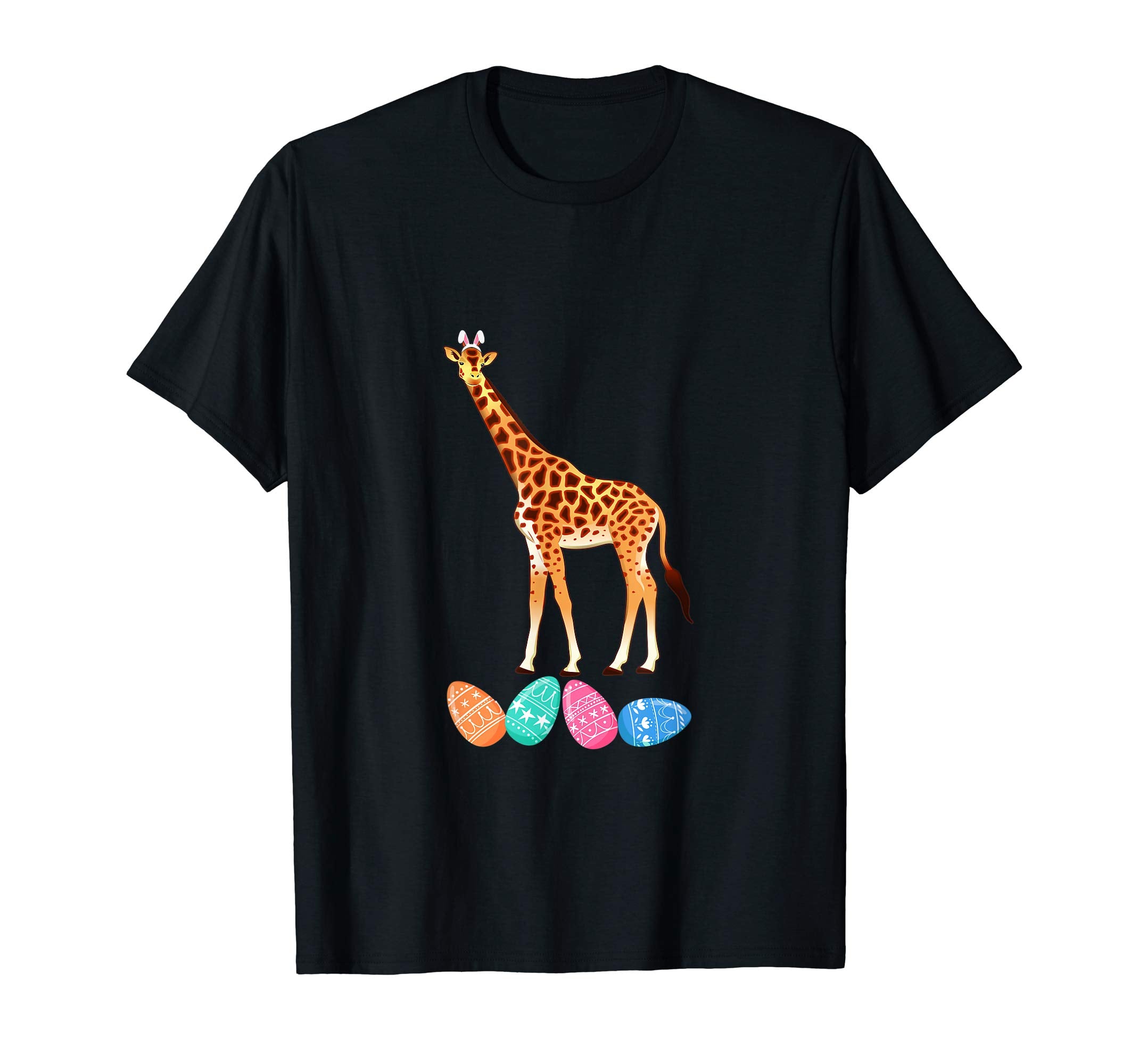 Funny Easter Giraffe With Bunny Ears And Eggs T Shirt