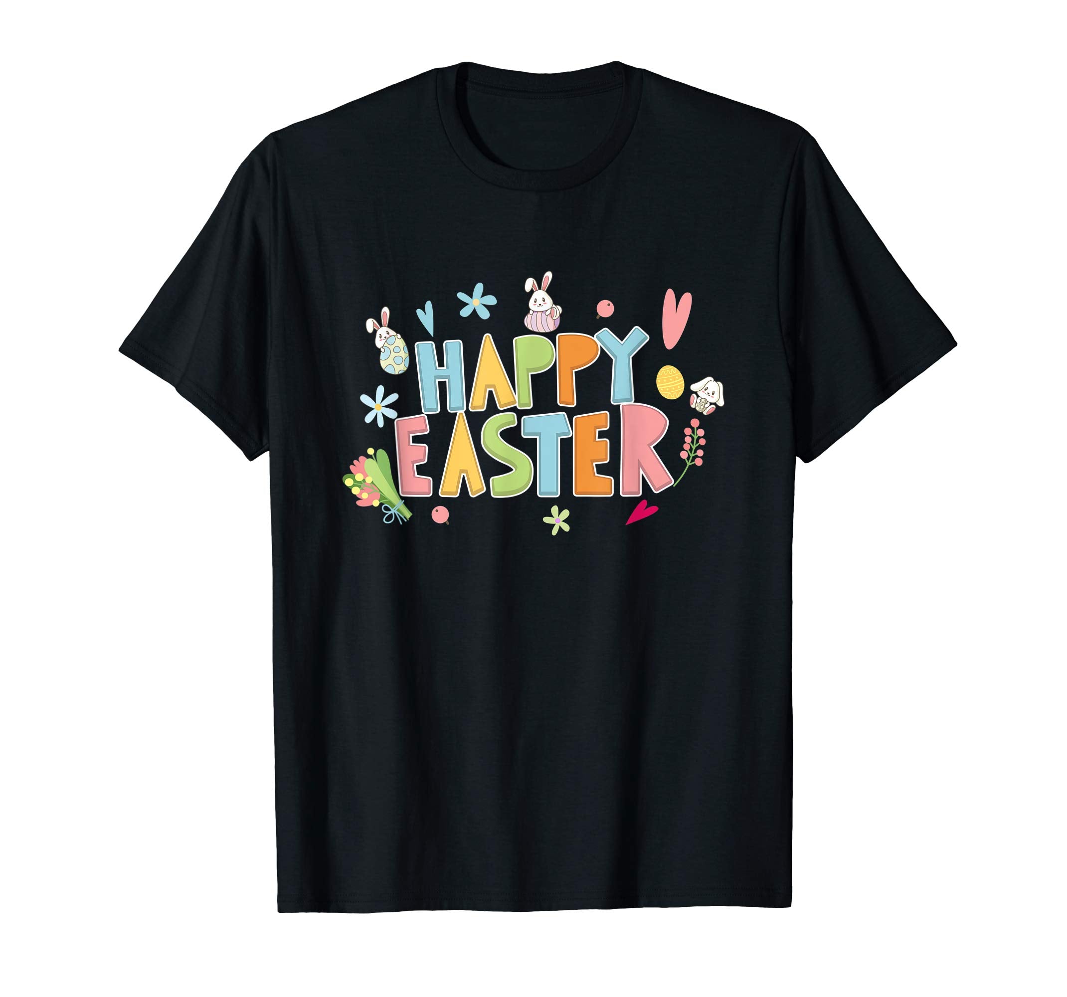 Happy Easter T-Shirt with Bunnies Eggs Flowers Carrots