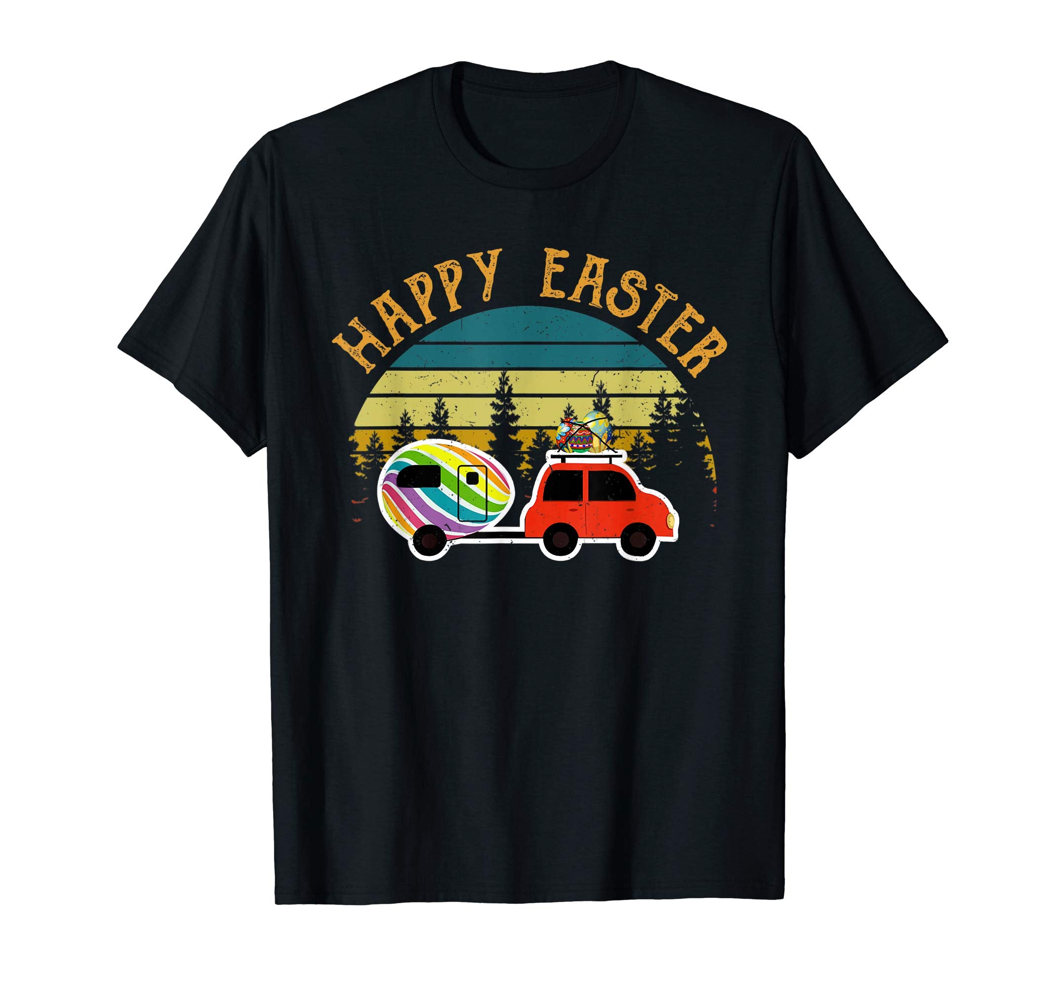 Camping T Shirt Happy Easter Day Bunny Eggs Vintage Gift