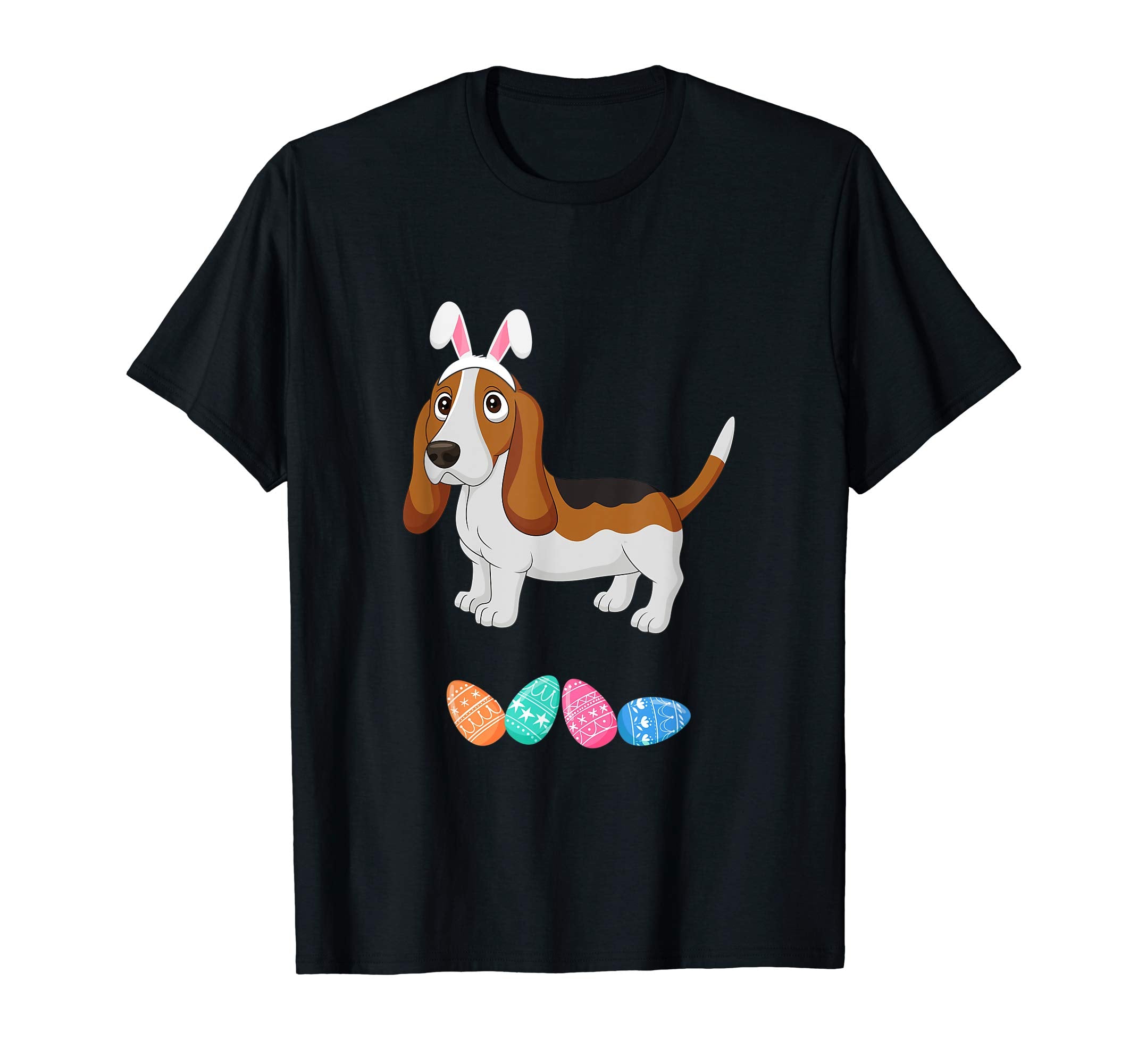Funny Easter Basset Hound With Bunny Ears And Eggs T Shirt