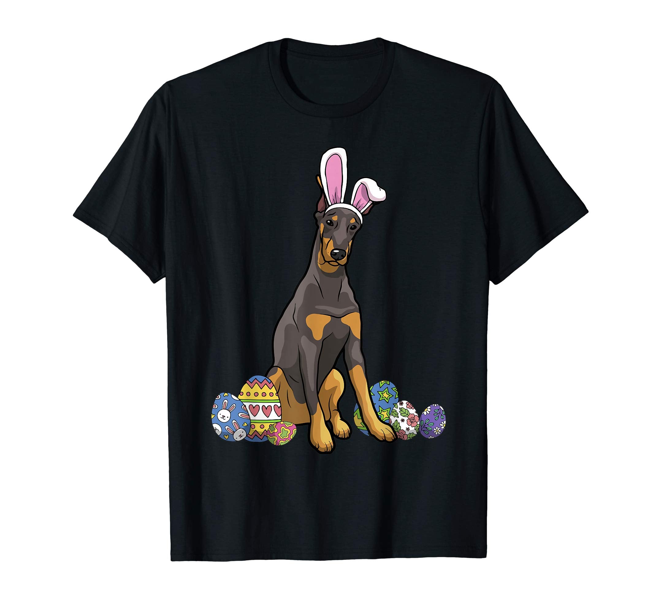 Dobermann Dressed As Easter Bunny With Rabbit Ears T-Shirt