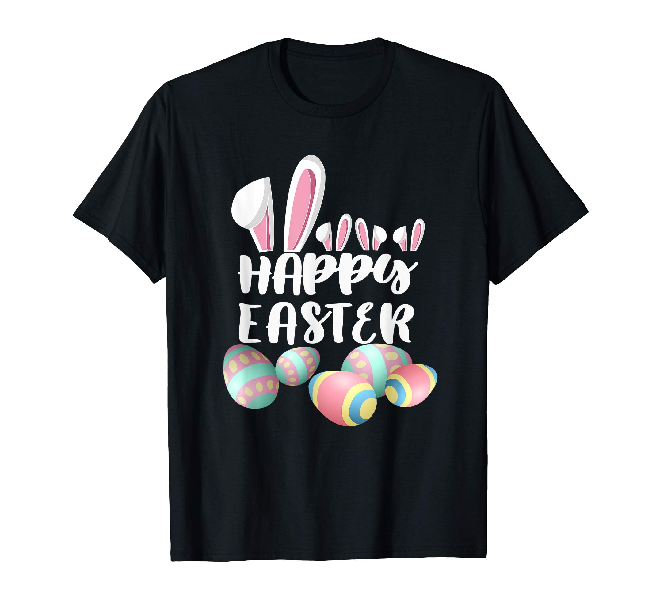 Happy Easter Bunny Ears Tee Shirt With Easter Eggs Tee