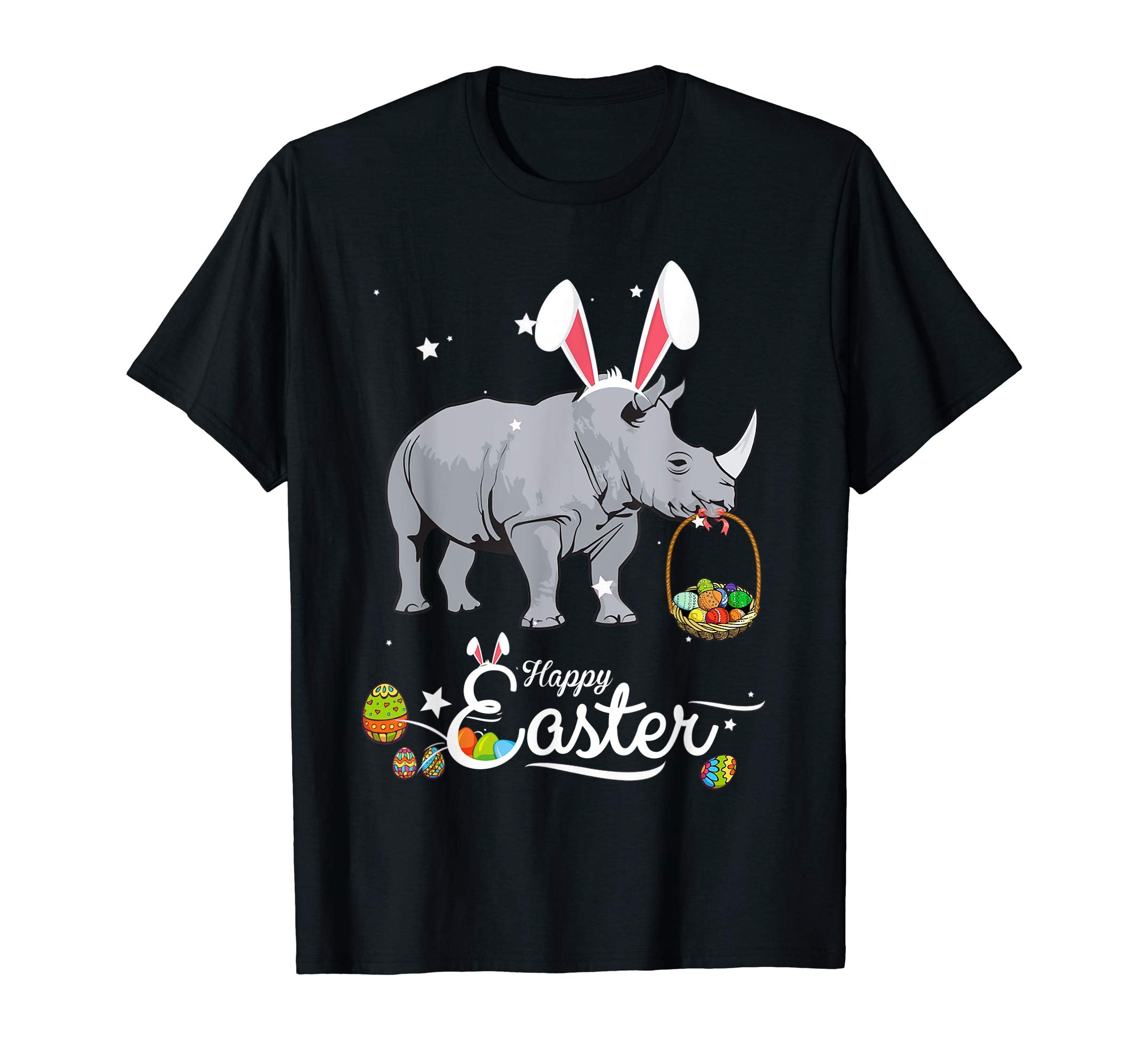 Cute Easter Rhino with Bunny Ears and Eggs T Shirt