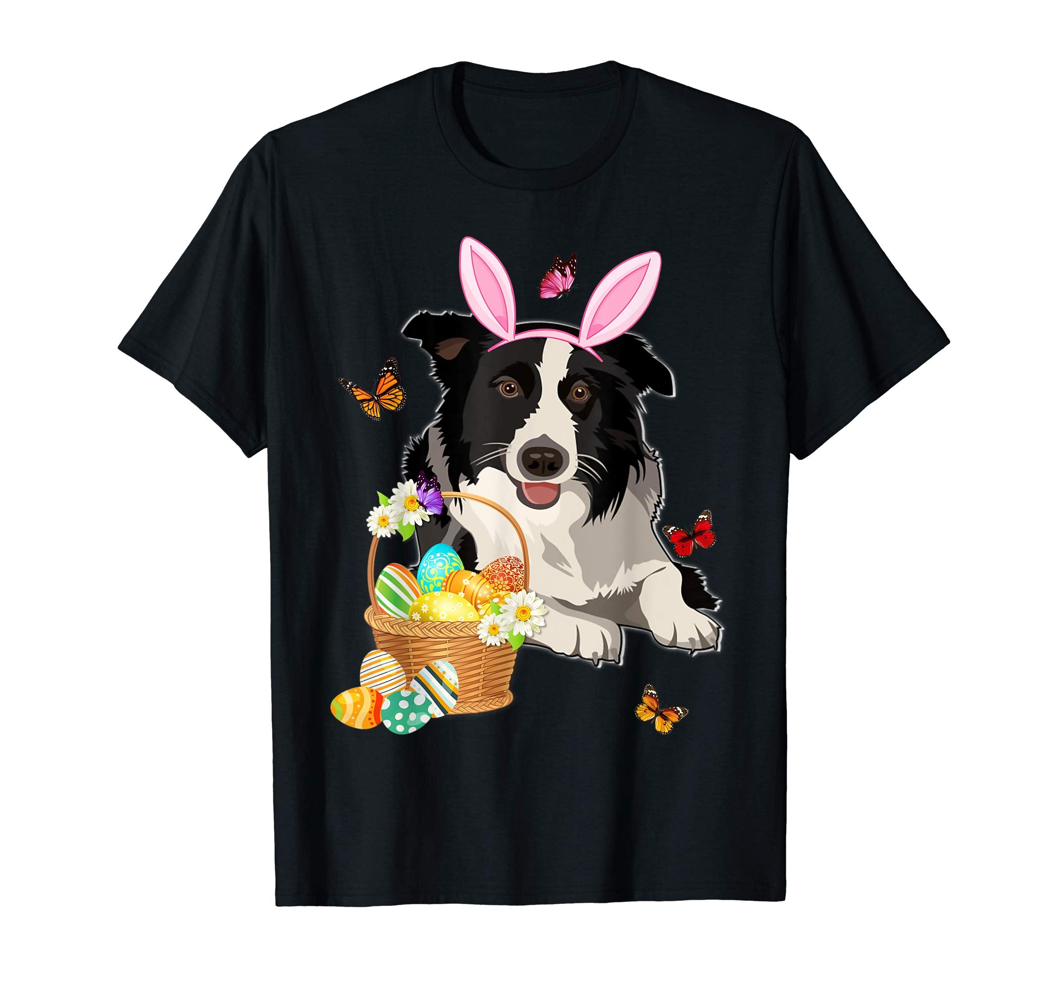 Border Collie Bunny Hat Rabbit Easter Eggs Shirt Happy Ea