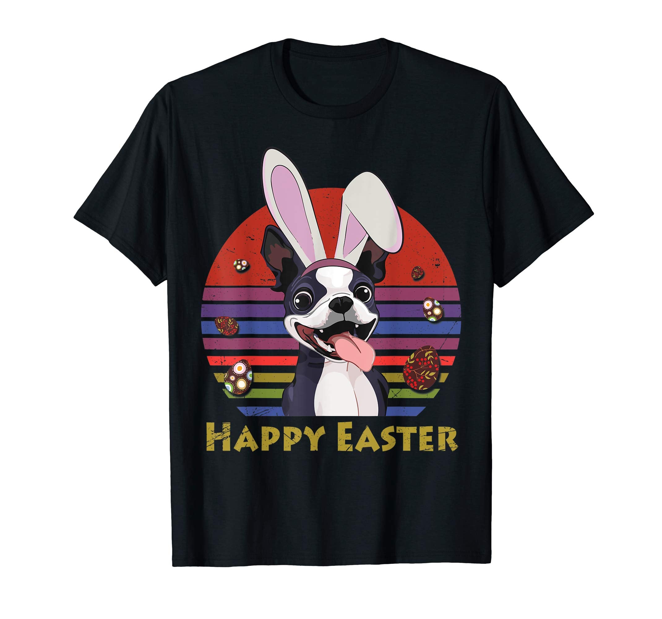 Boston Terrier With Bunny Headband Happy Easter Tshirt Gifts