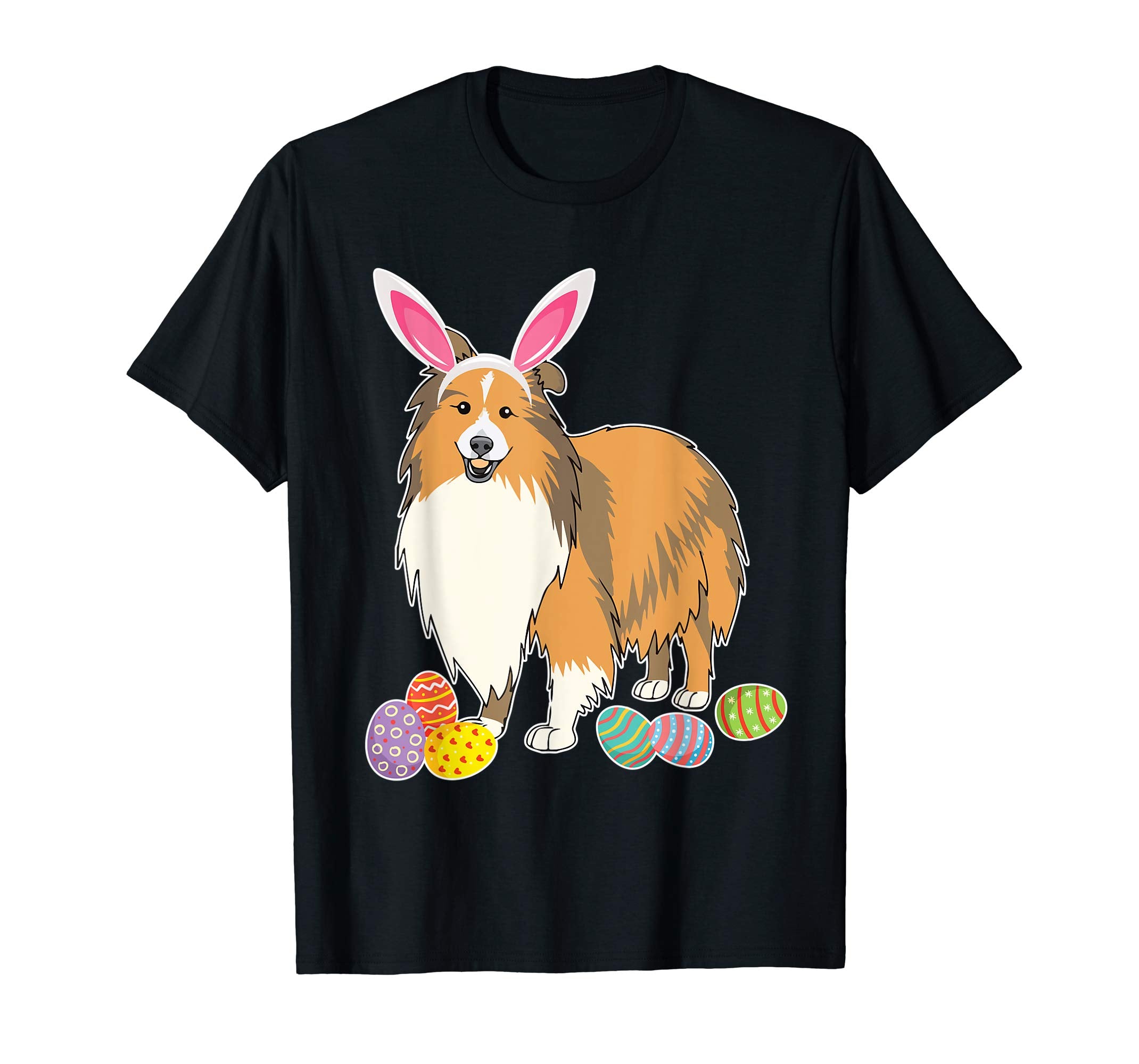 Sheltie Dog Bunny Rabbit Hat Playing Easter Eggs Happy Shirt