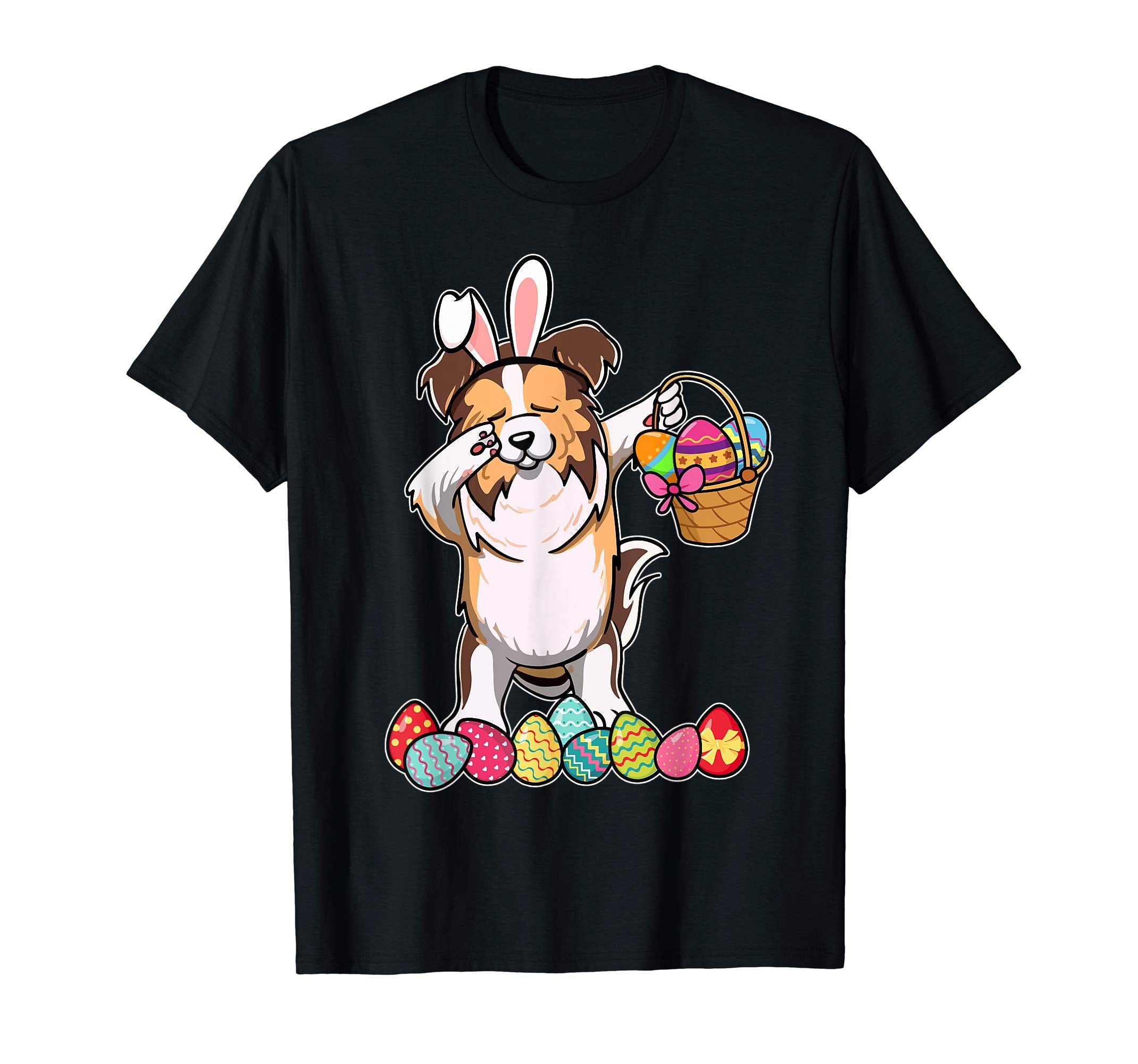 Shetland Sheepdog Dabbing Easter Bunny Egg Basket T-Shirt