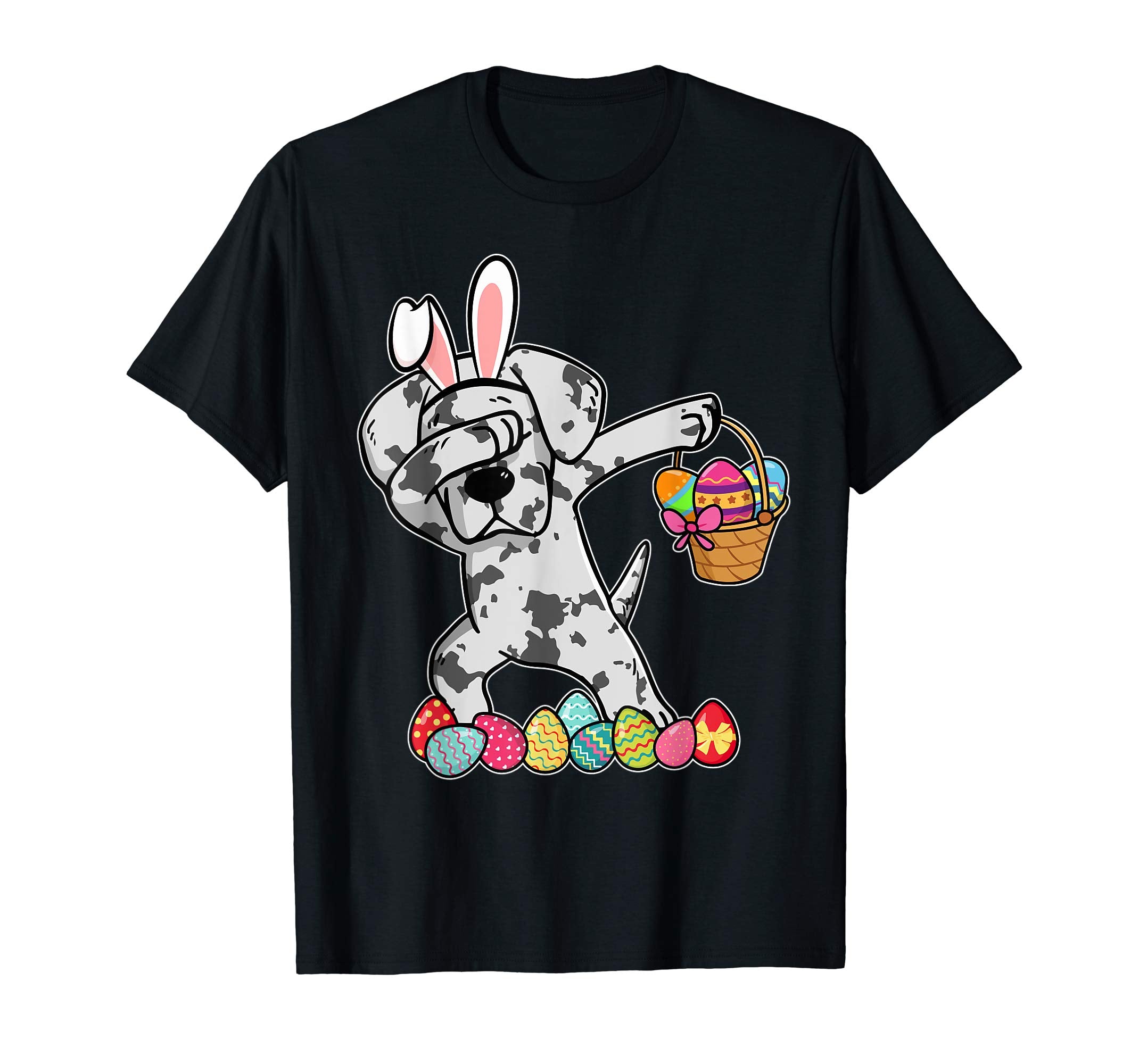 Great Dane Dabbing Easter Bunny Egg Basket Hunting T-Shirt