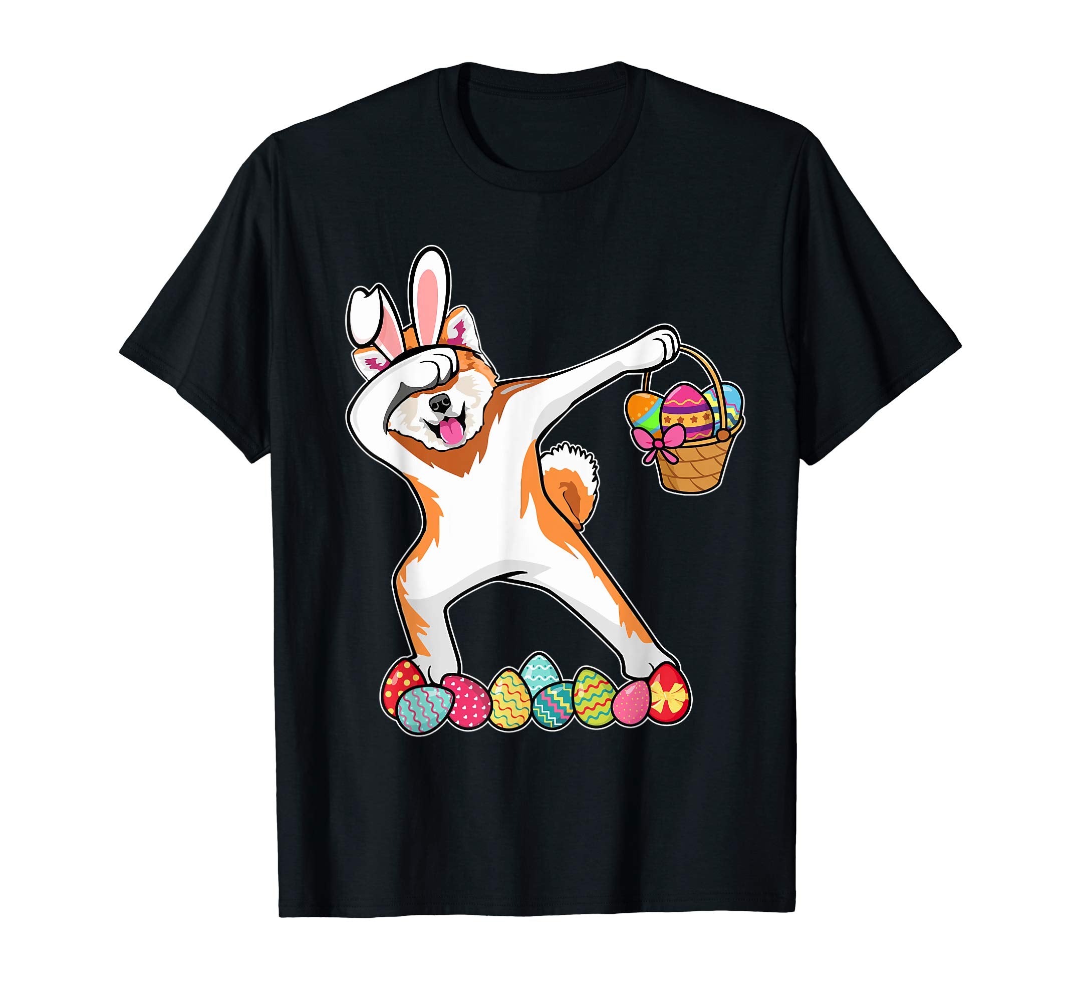 Akita Dab Dabbing Dressed Easter Bunny Egg Basket T-Shirt