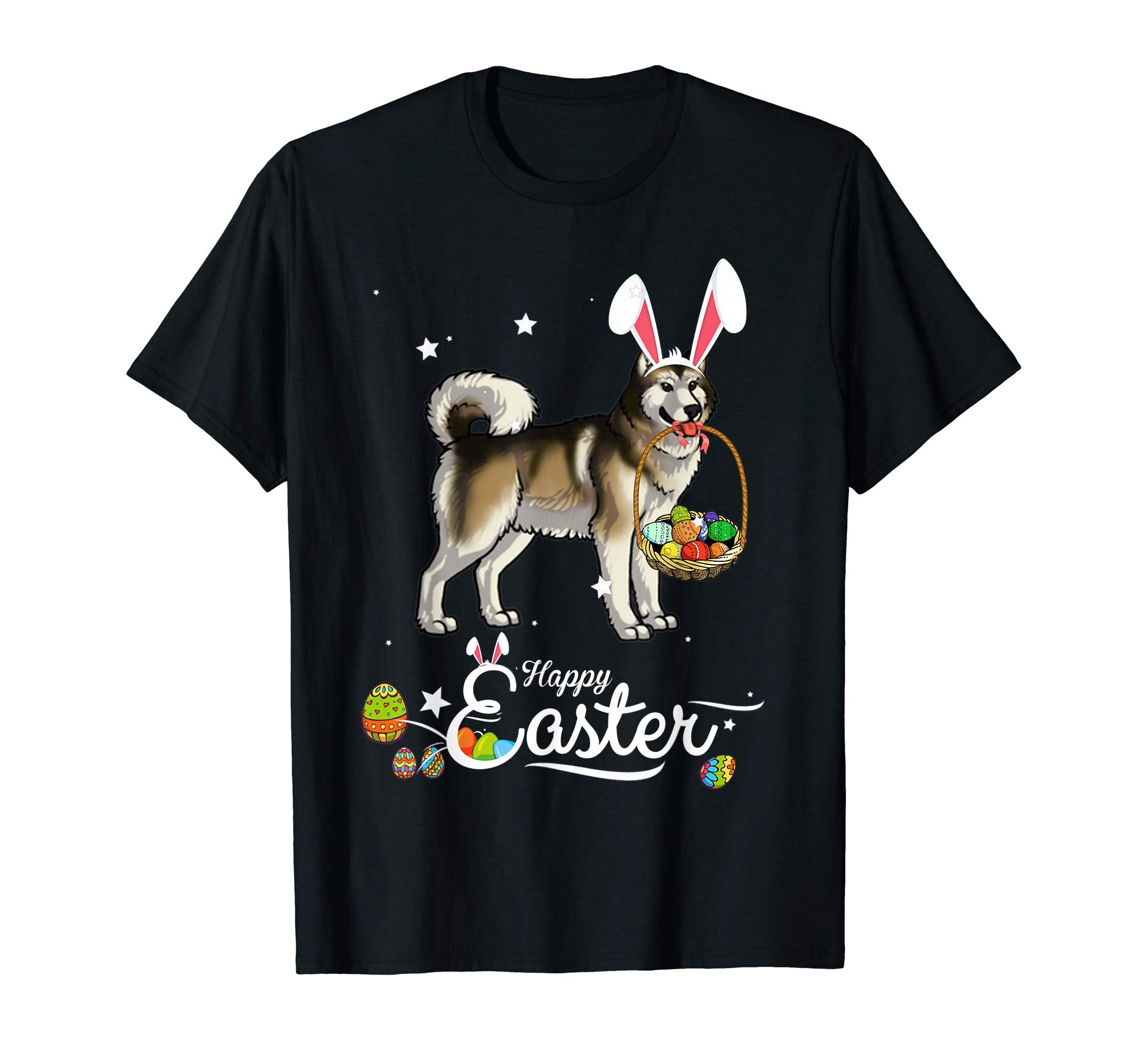 Alaskan Malamute Dog With Bunny Hat Easter Costume T Shirt