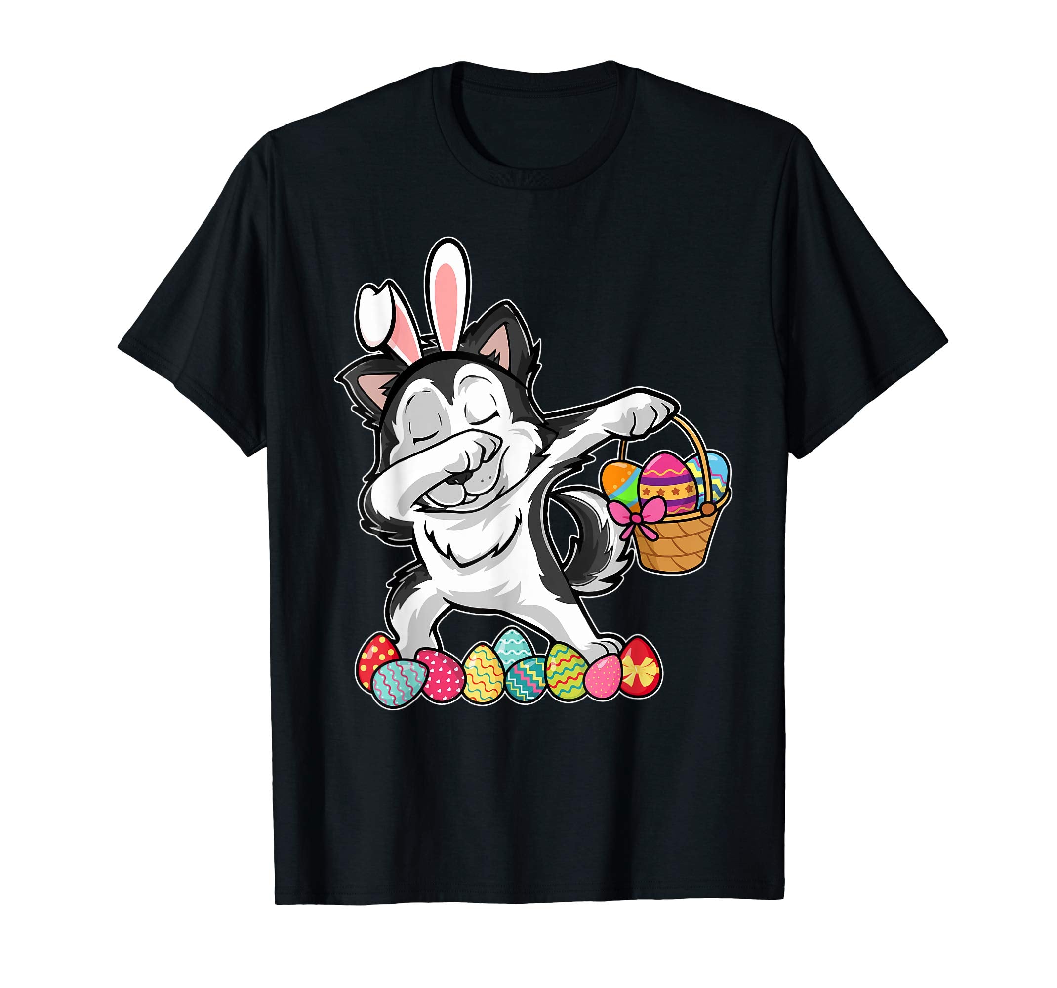 Siberian Husky Dabbing Easter Bunny Egg Basket Hunting Shirt