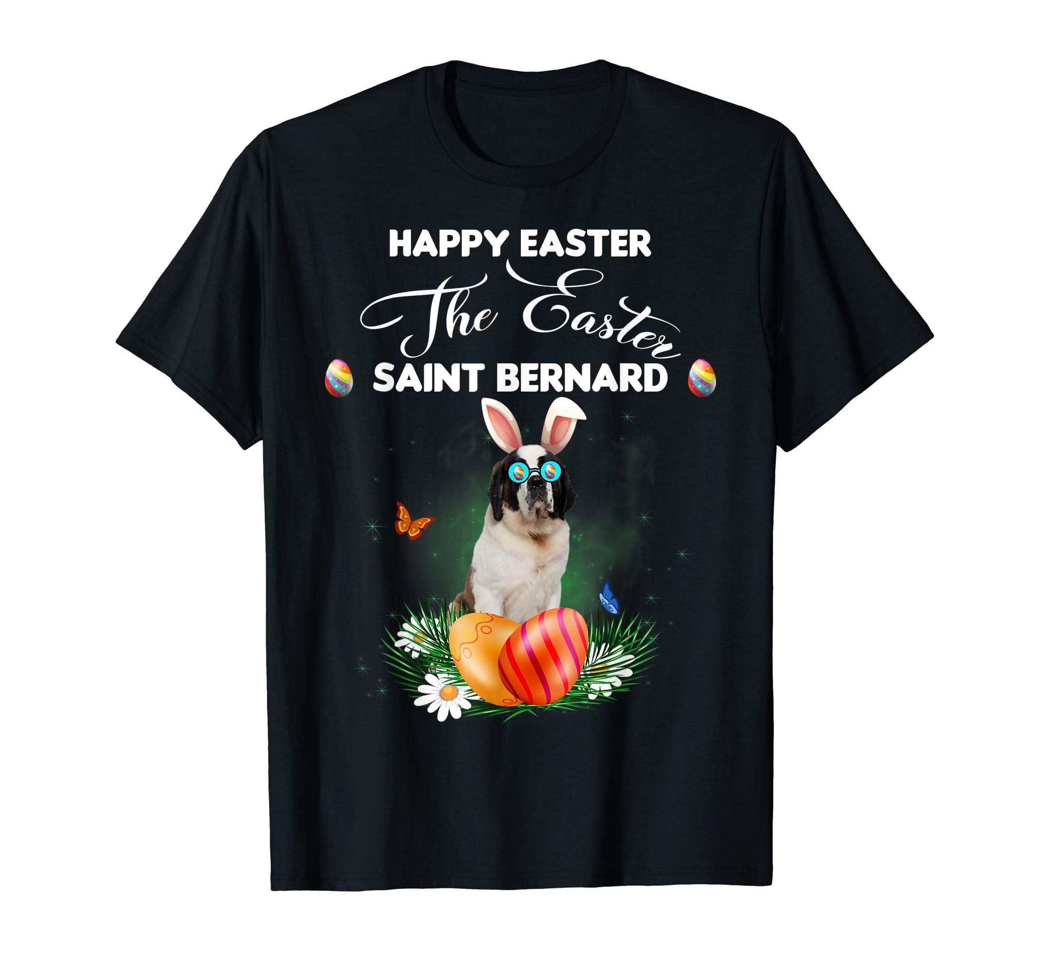 Saint Bernard Dog Sunglass Bunny Happy Easter Day Tshirt