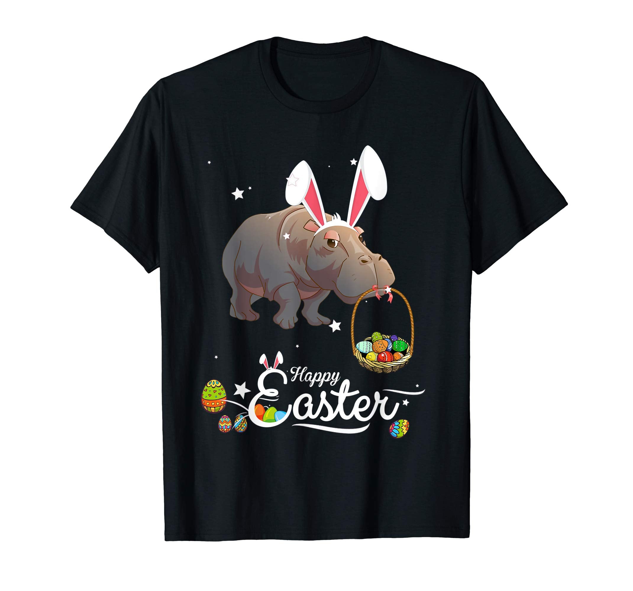 Cute Easter Hippo with Bunny Ears and Eggs T Shirt