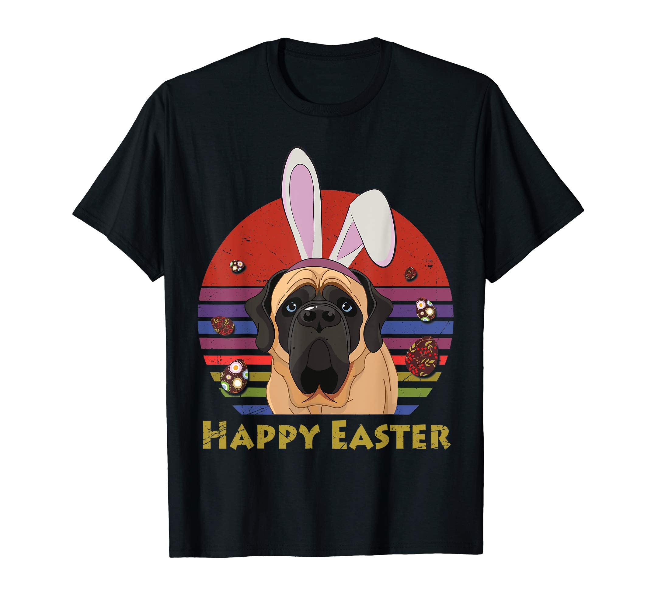 English Mastiff With Bunny Headband Happy Easter Tshirt Gift