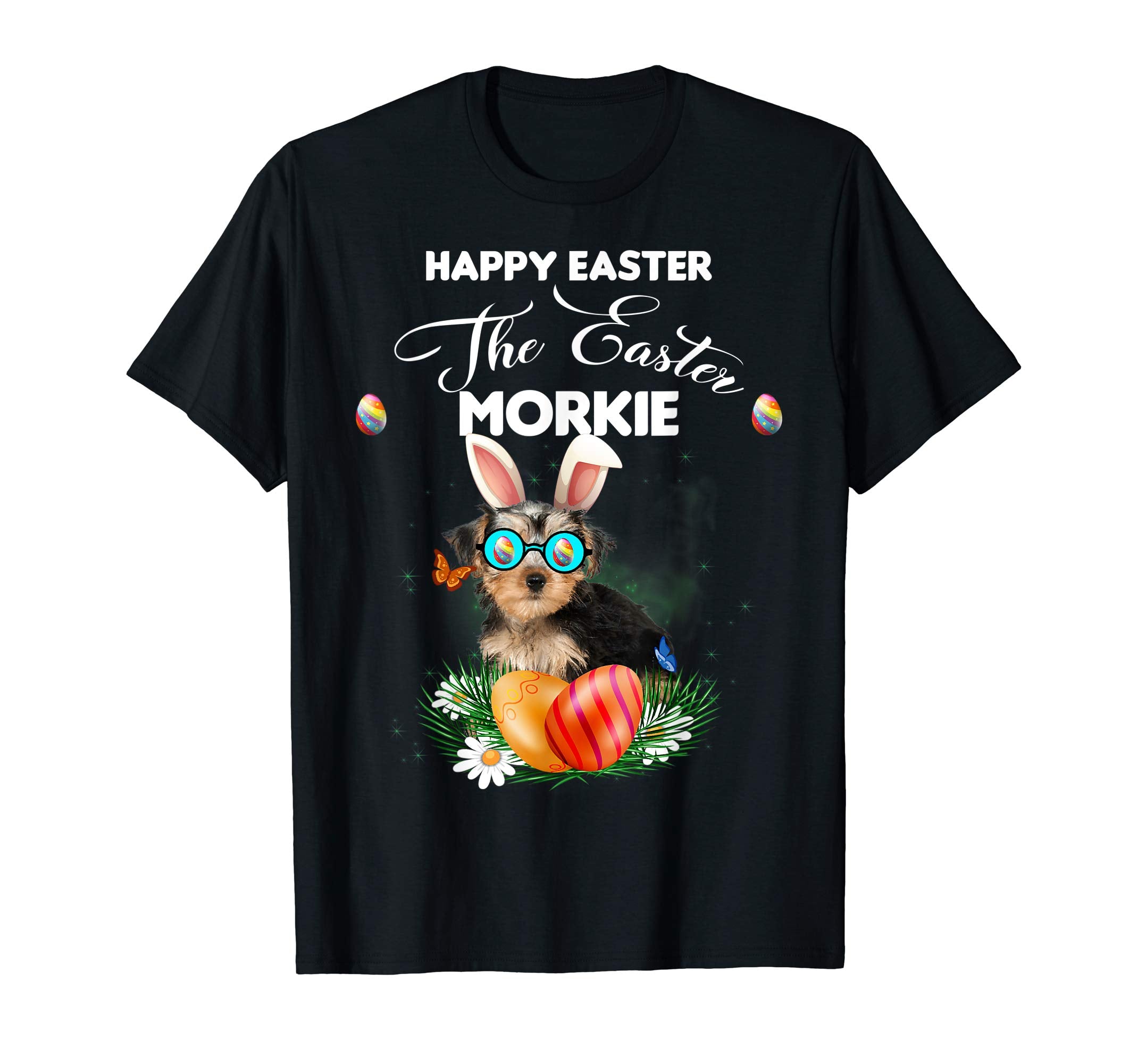 Morkie Dog Sunglass Bunny Happy Easter Day Tshirt