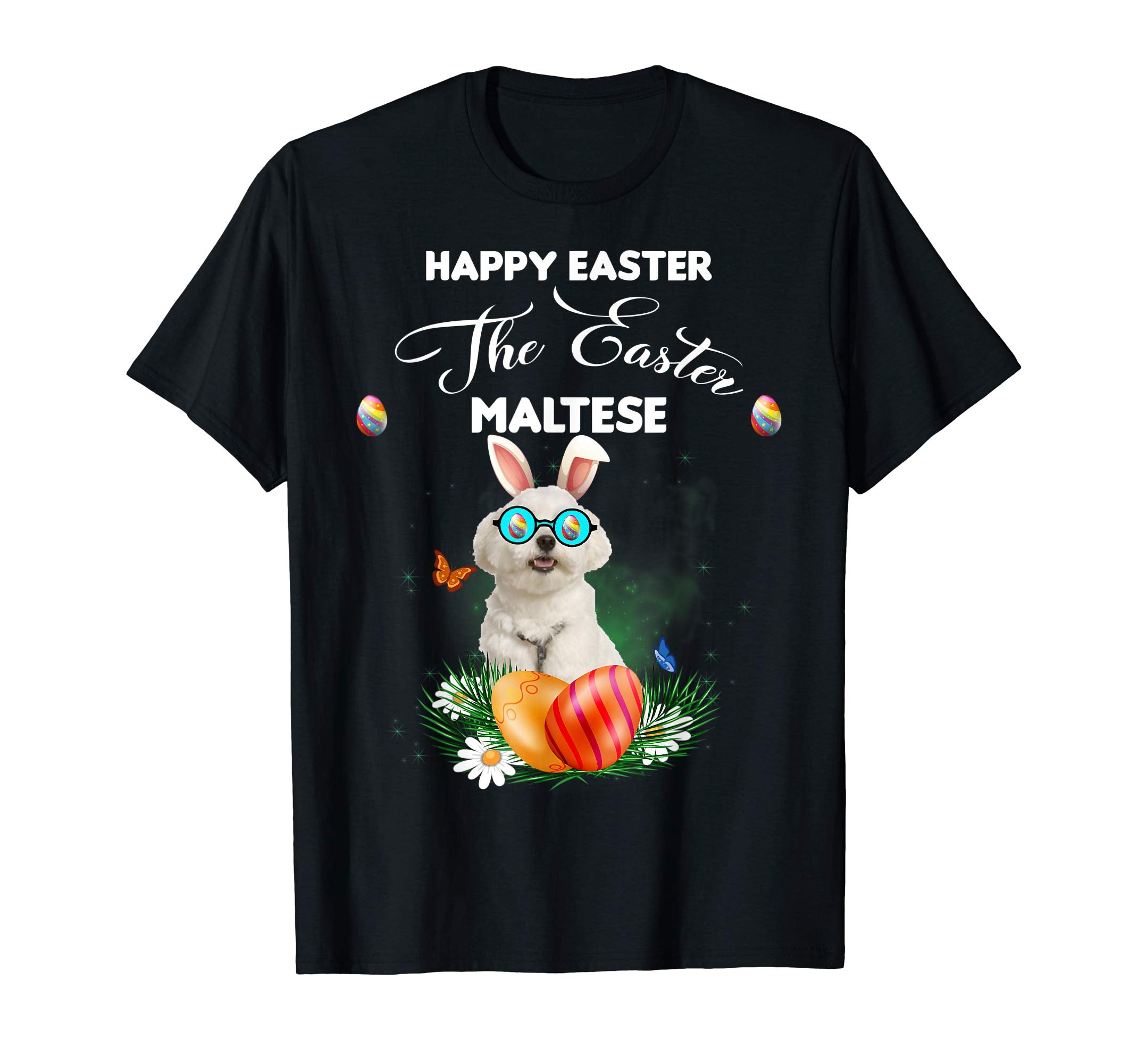 Maltese Dog Sunglass Bunny Happy Easter Day Tshirt
