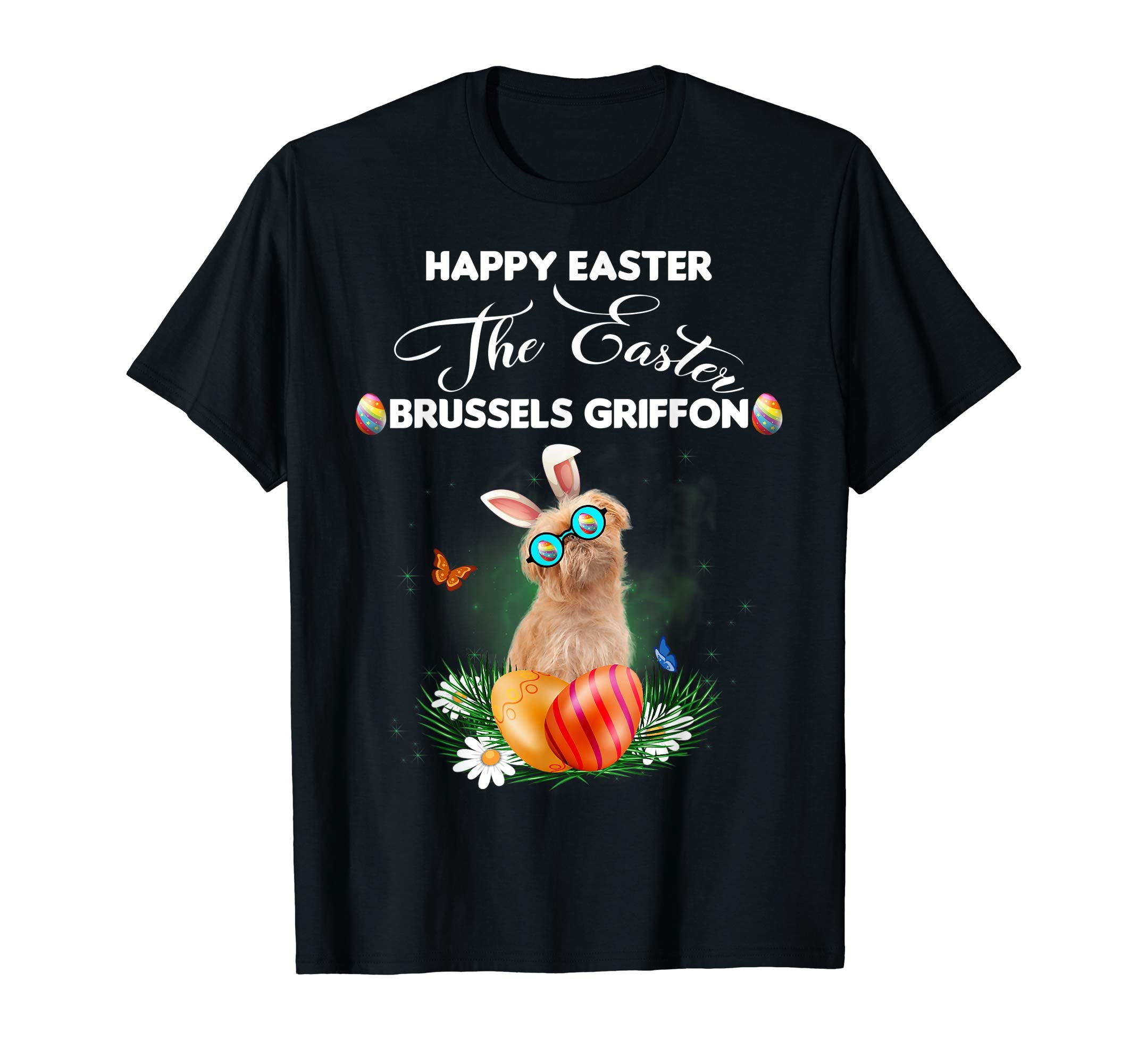 Brussels Griffon Dog Sunglass Bunny Happy Easter Day Tshirt